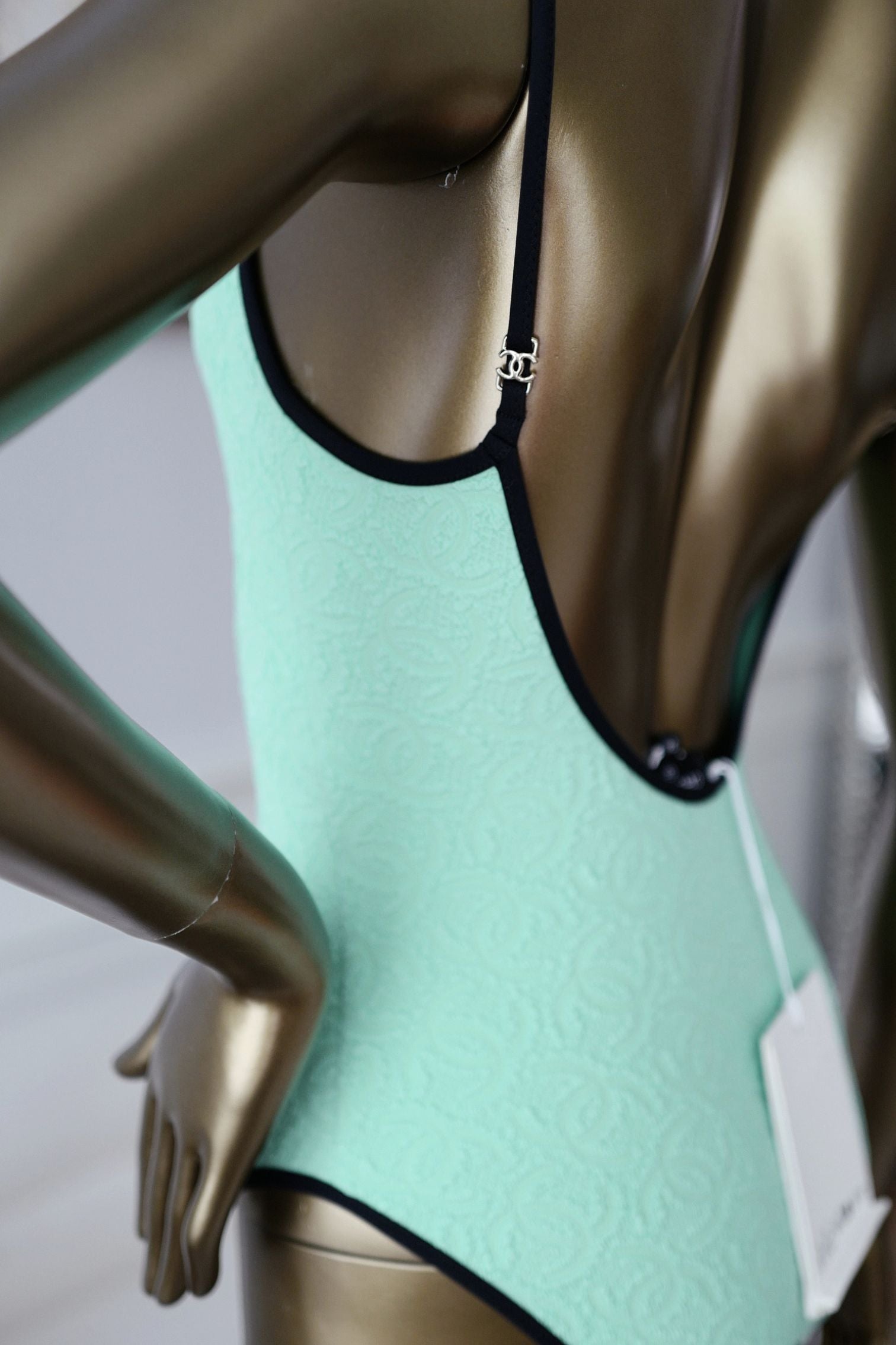Chanel 26M Coco Beach Swimsuit Vert Stretch Jersey Size 36