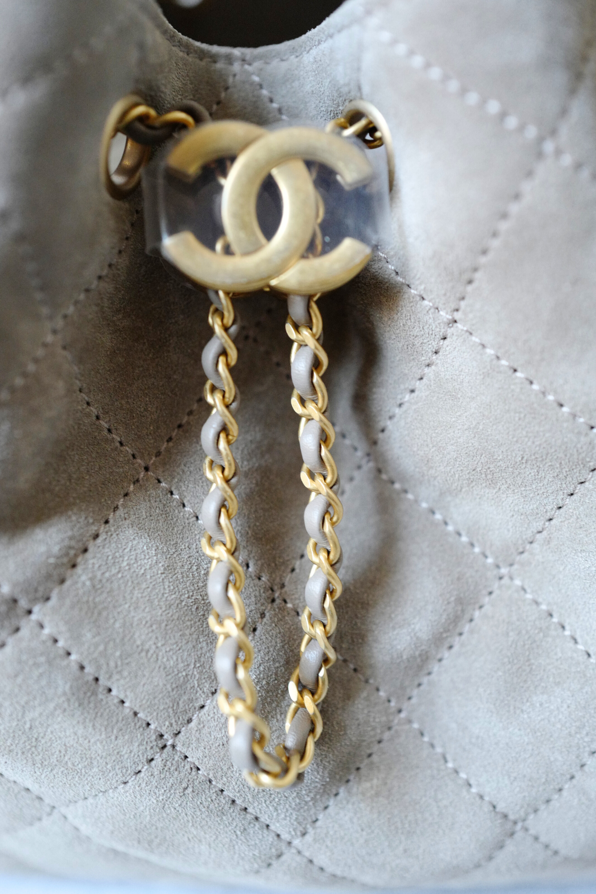 BNIB Chanel 25K Small Hobo Bag grey Suede with Gold Hardware