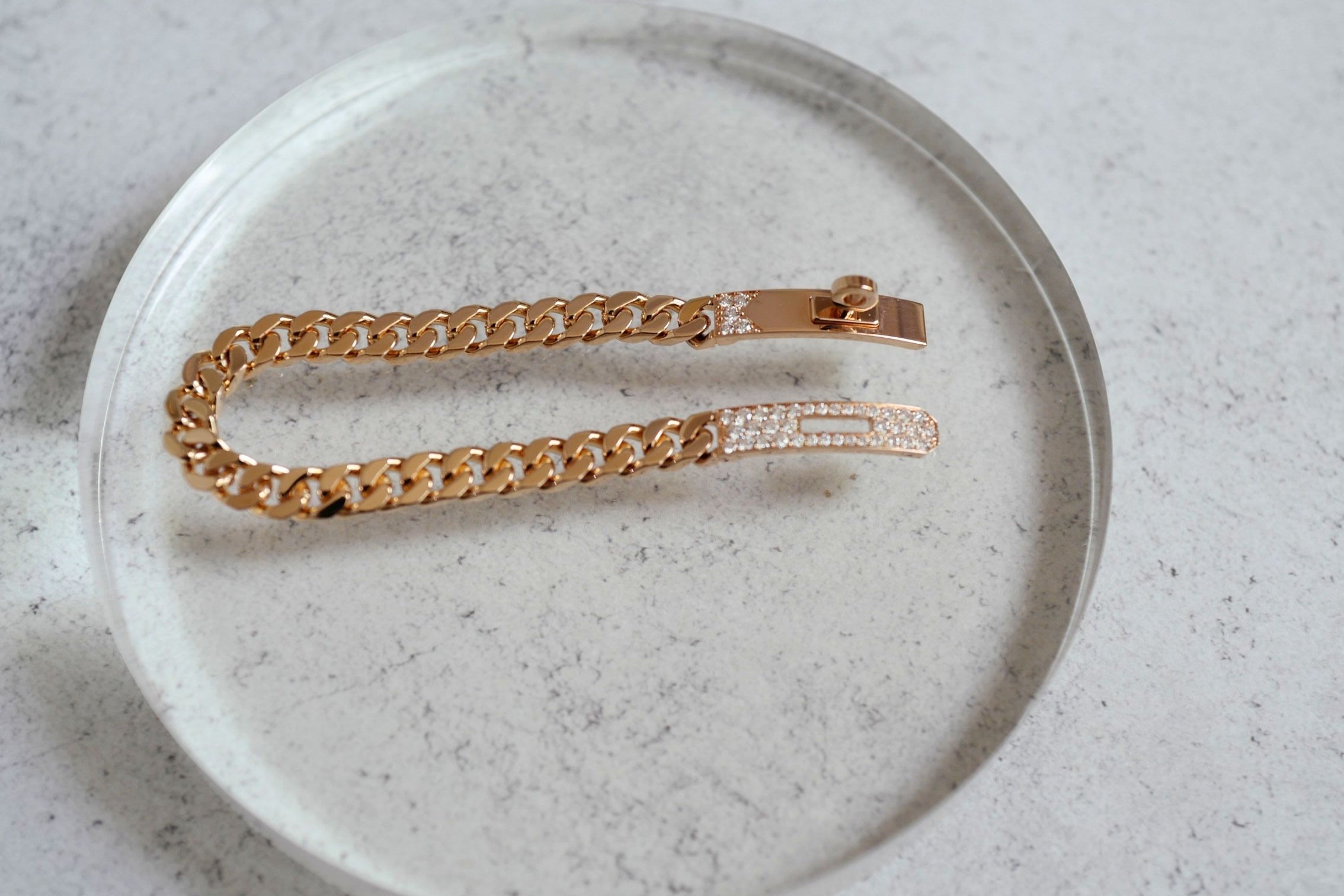 Hermès Kelly Gourmette Bracelet SH Small Model Rose Gold with 41 Diamonds