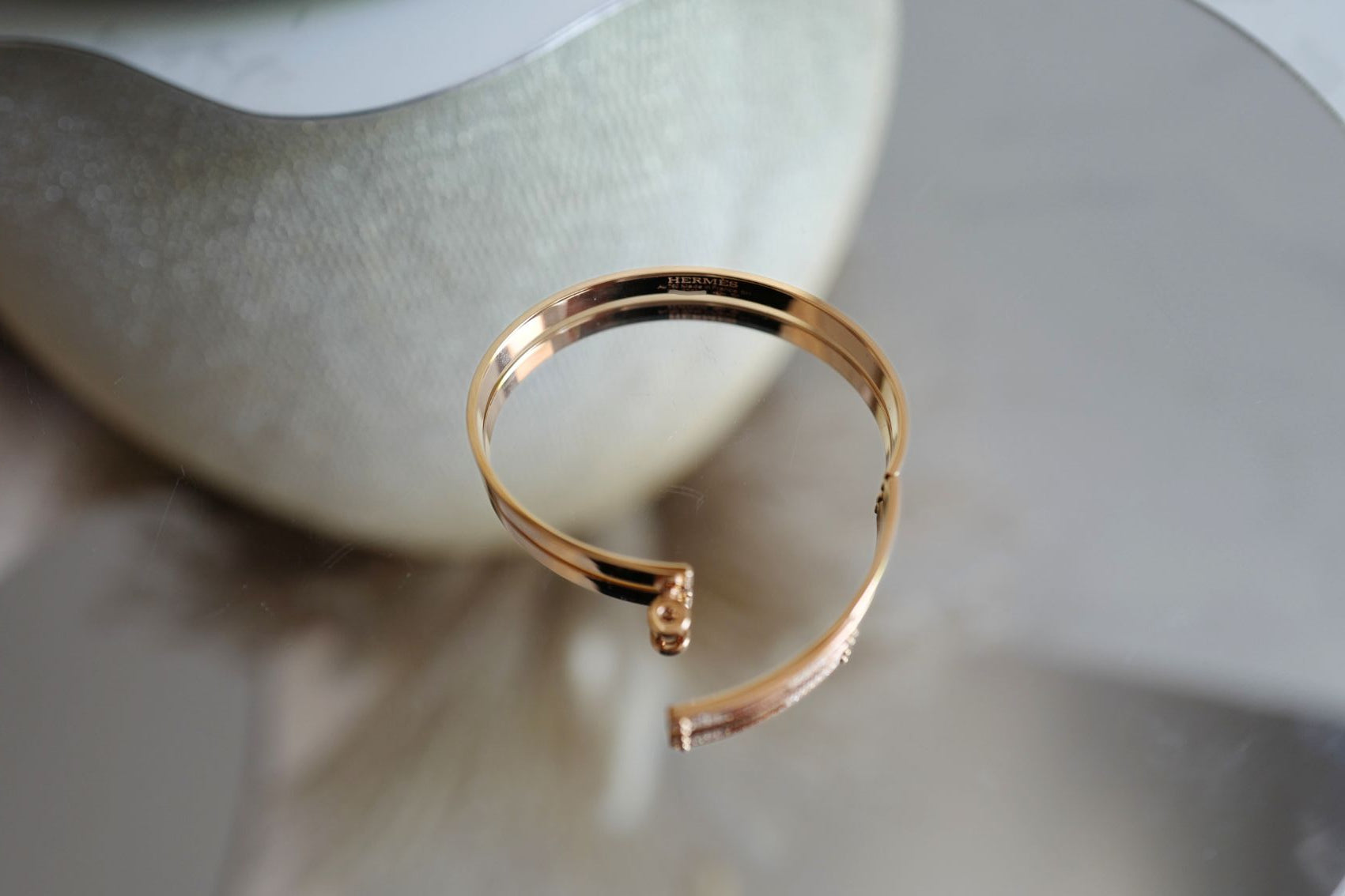 Hermès Kelly Diamond Bangle Bracelet 18K Rose Gold 0.36ct Size SH