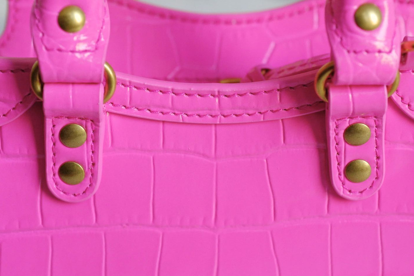 Balenciaga Neo Classic Nano Size In Bright Pink Croco Leather