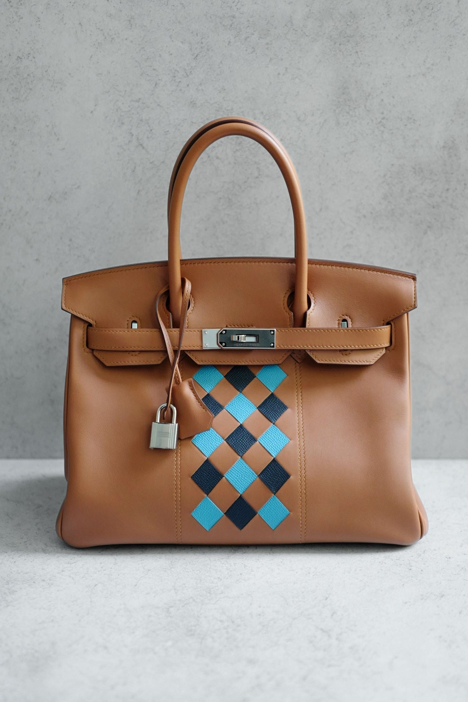 Hermes Birkin 30 Swift Epsom Tressage Gold/Bleu du Nord/Bleu Indigo Limited Edition
