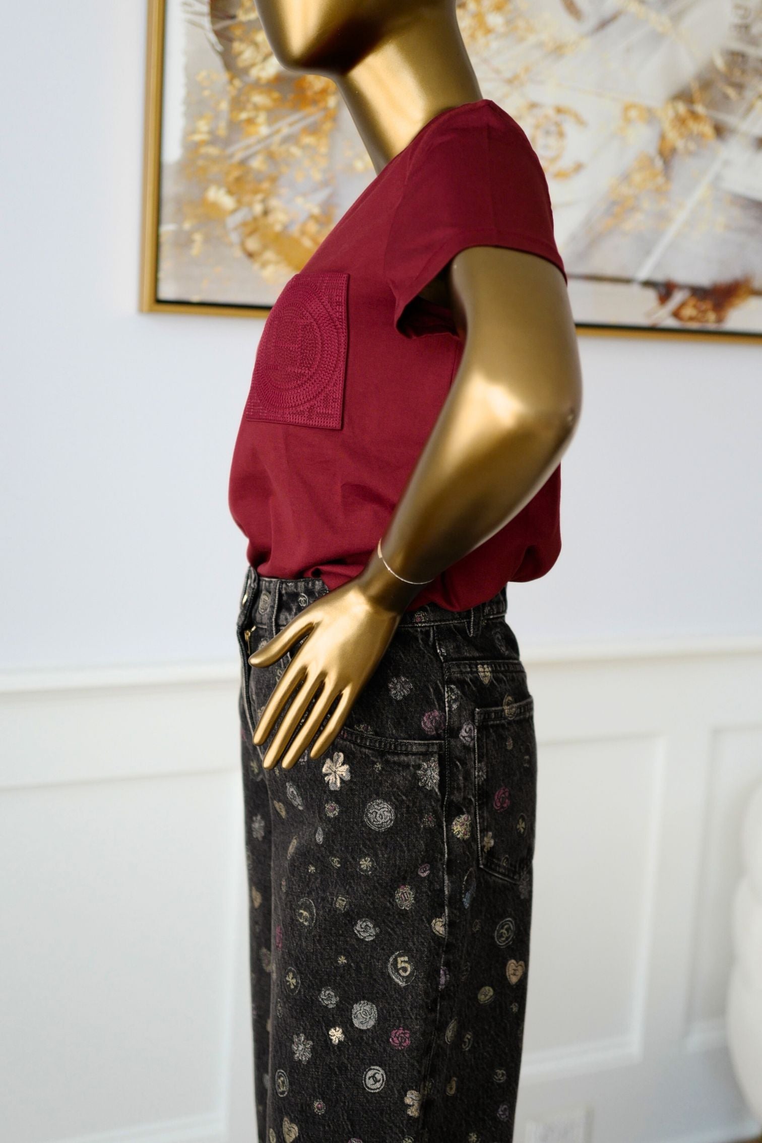 Hermès Embroidered Pocket T-Shirt Rouge Carmin Cotton Crewneck Size 36