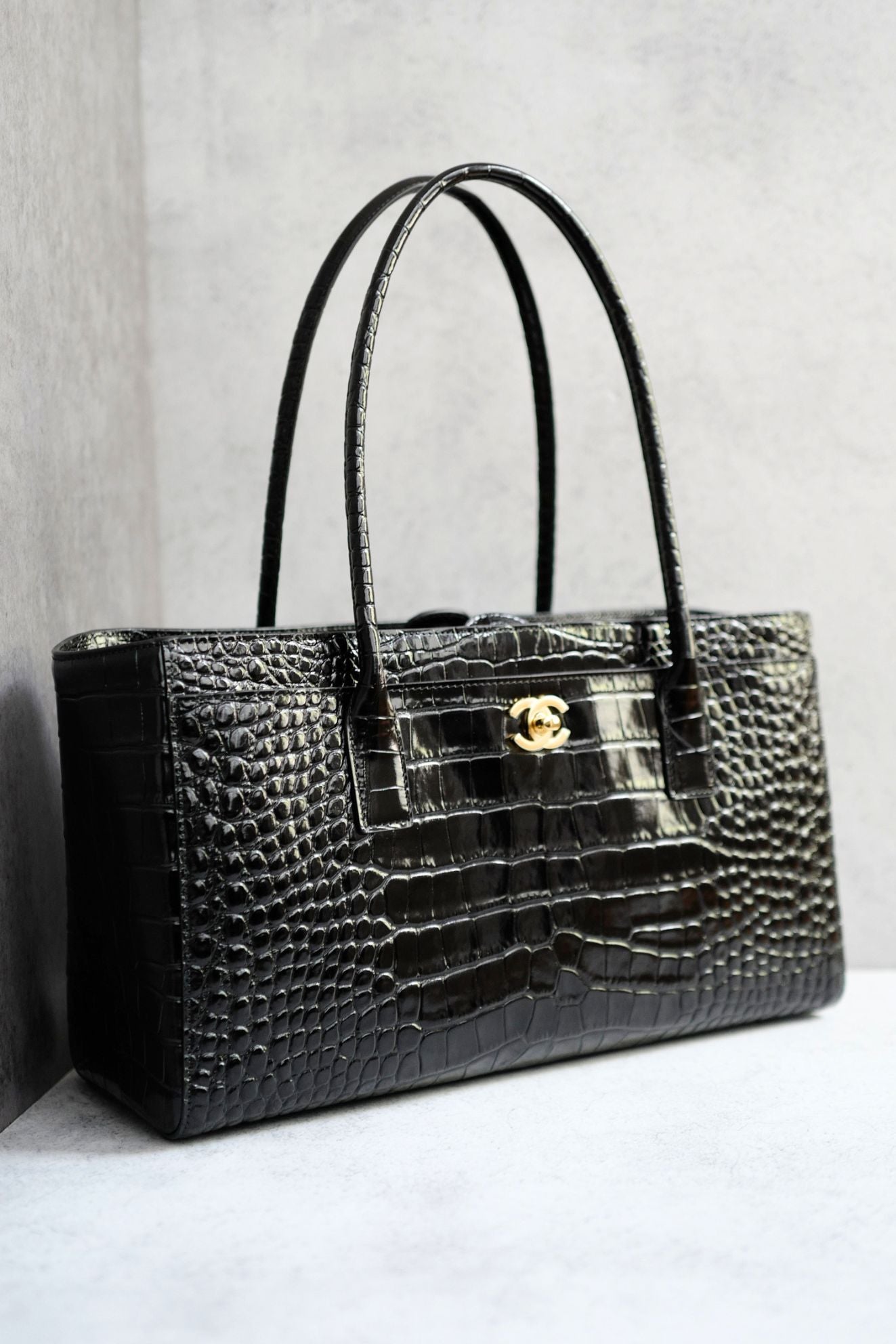 Chanel 26s Matthieu Blazy Small Shopping Bag Black Crocodile Embossed Calfskin Gold Hardware