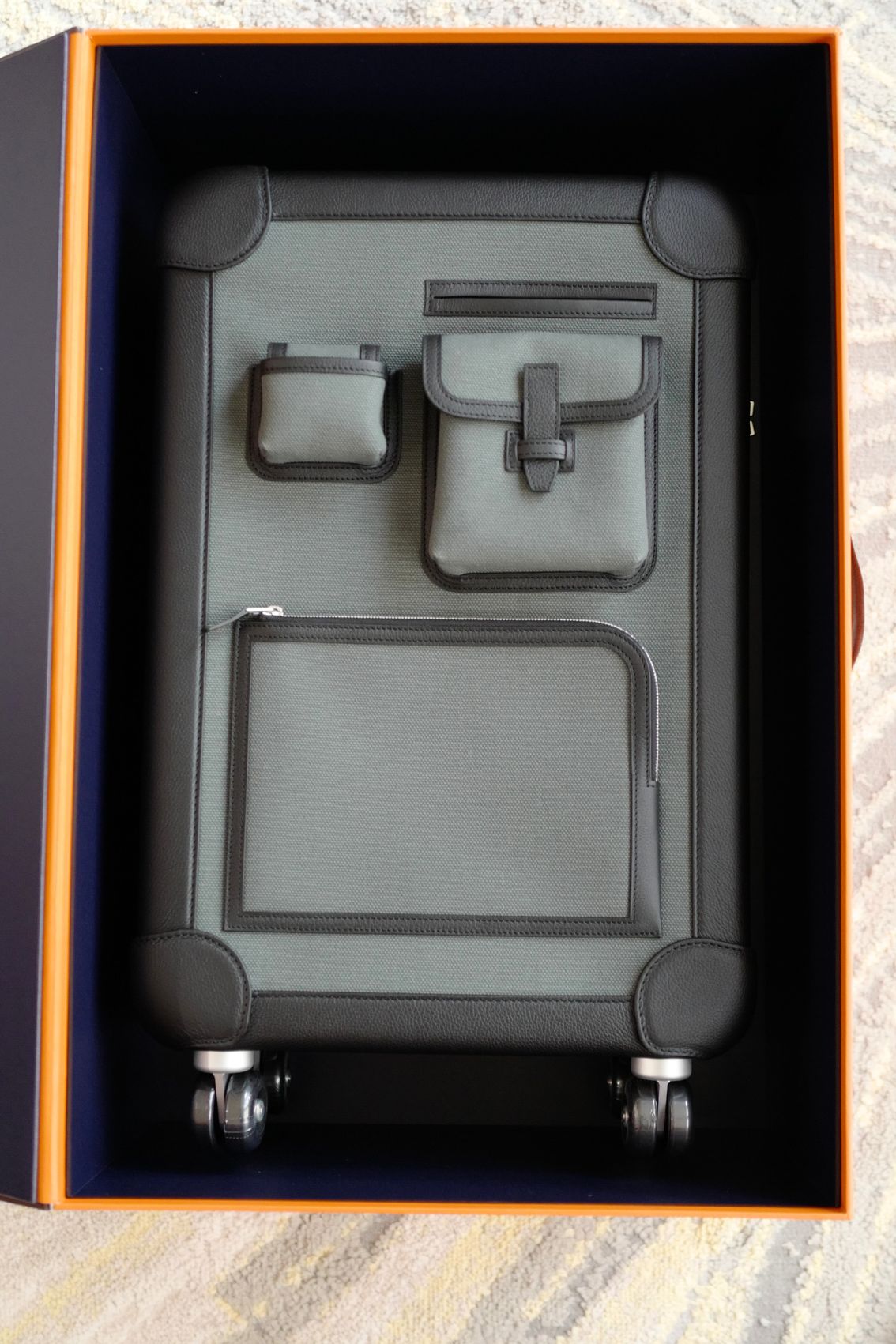 Hermès Valise R.M.S III Cabine Cargo Toile Goéland/Régate Vert Mangrove/Noir