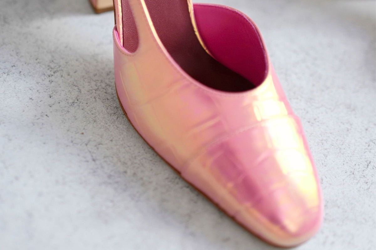 Chanel 26K Matthieu Blazy's Sling Backs Croc Embossed Calfskin Pink Size 38