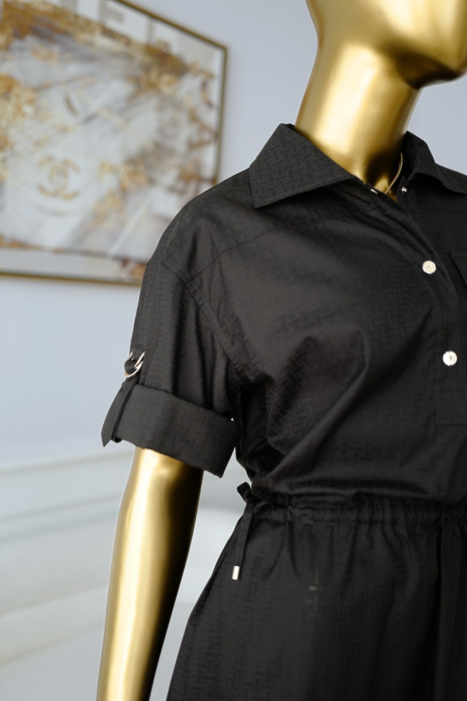 NEW Hermes "Mosaique" short-sleeve dress Noir Size 38