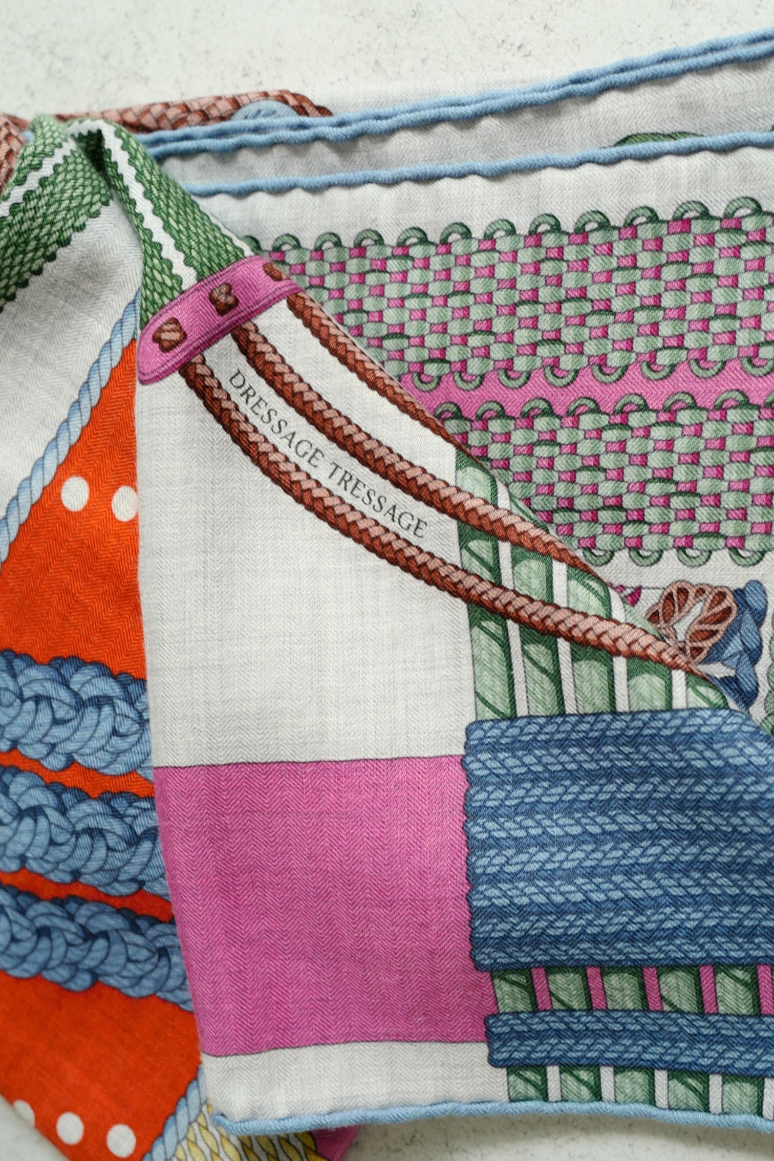 Hermès Dressage Tressage Shawl 140 Bleu Ciel/Rose Rouge Cashmere Silk