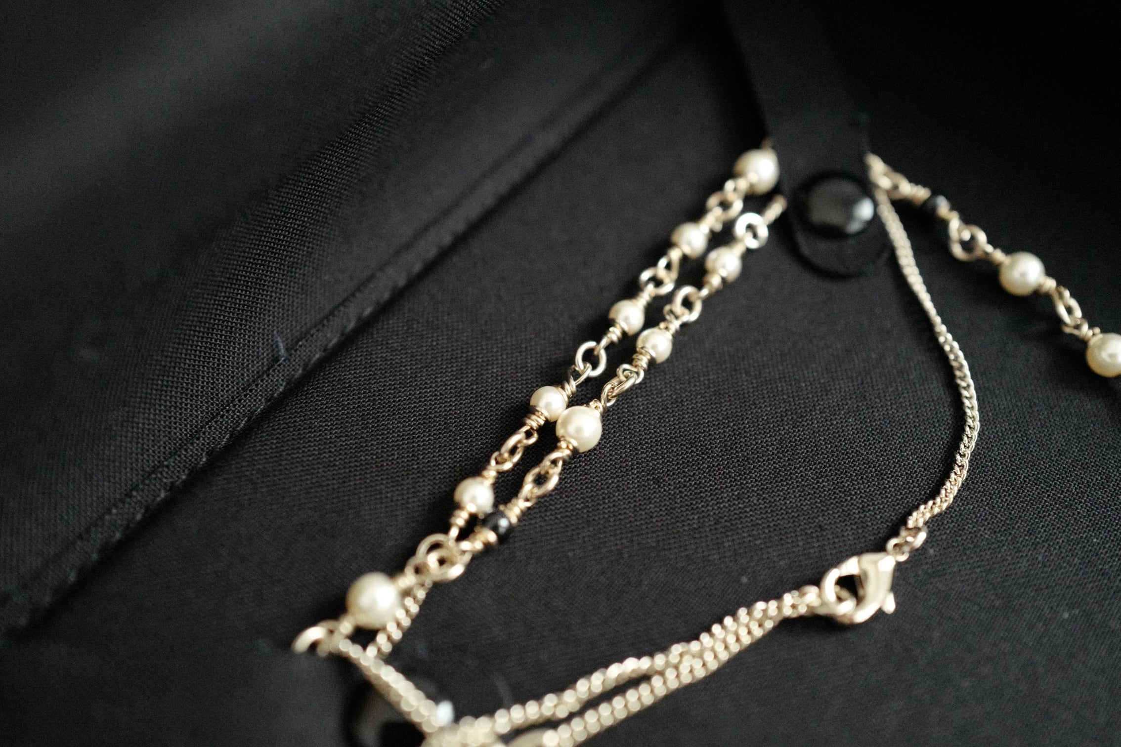 Chanel CC Deer Long Pendant Necklace Gold and Faux Pearl