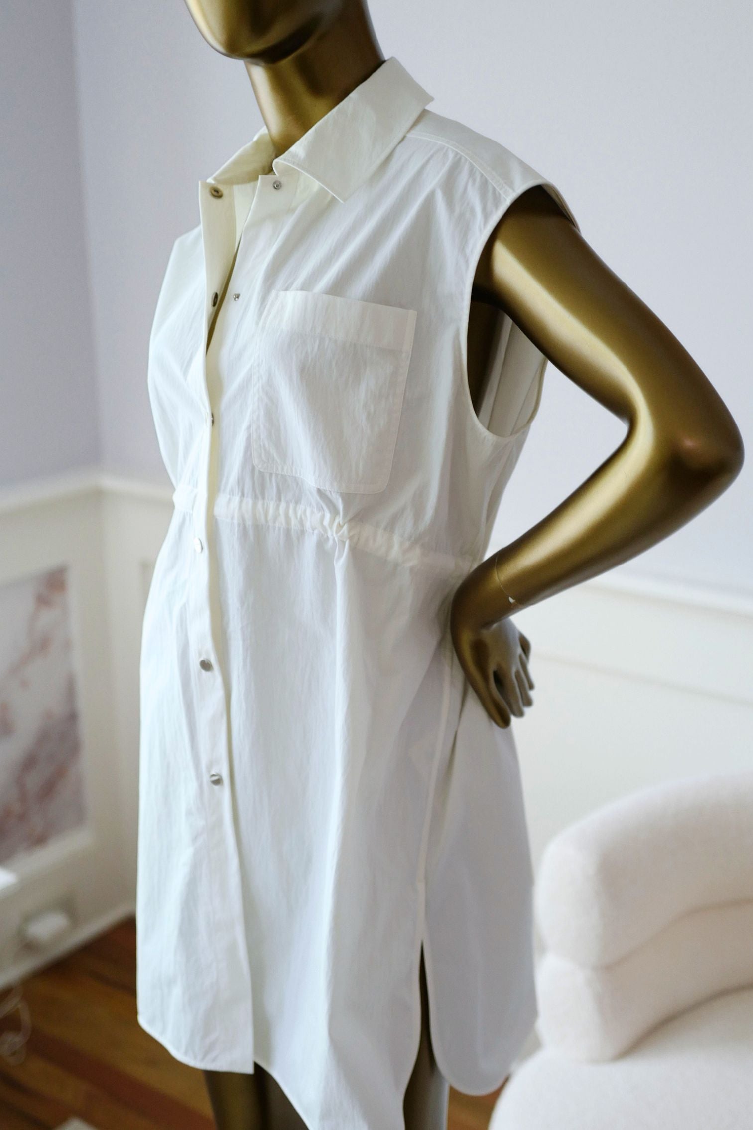 Hermès Chemise Coulissée Sans Manches Blanc Cassé Technical Cotton Size 36