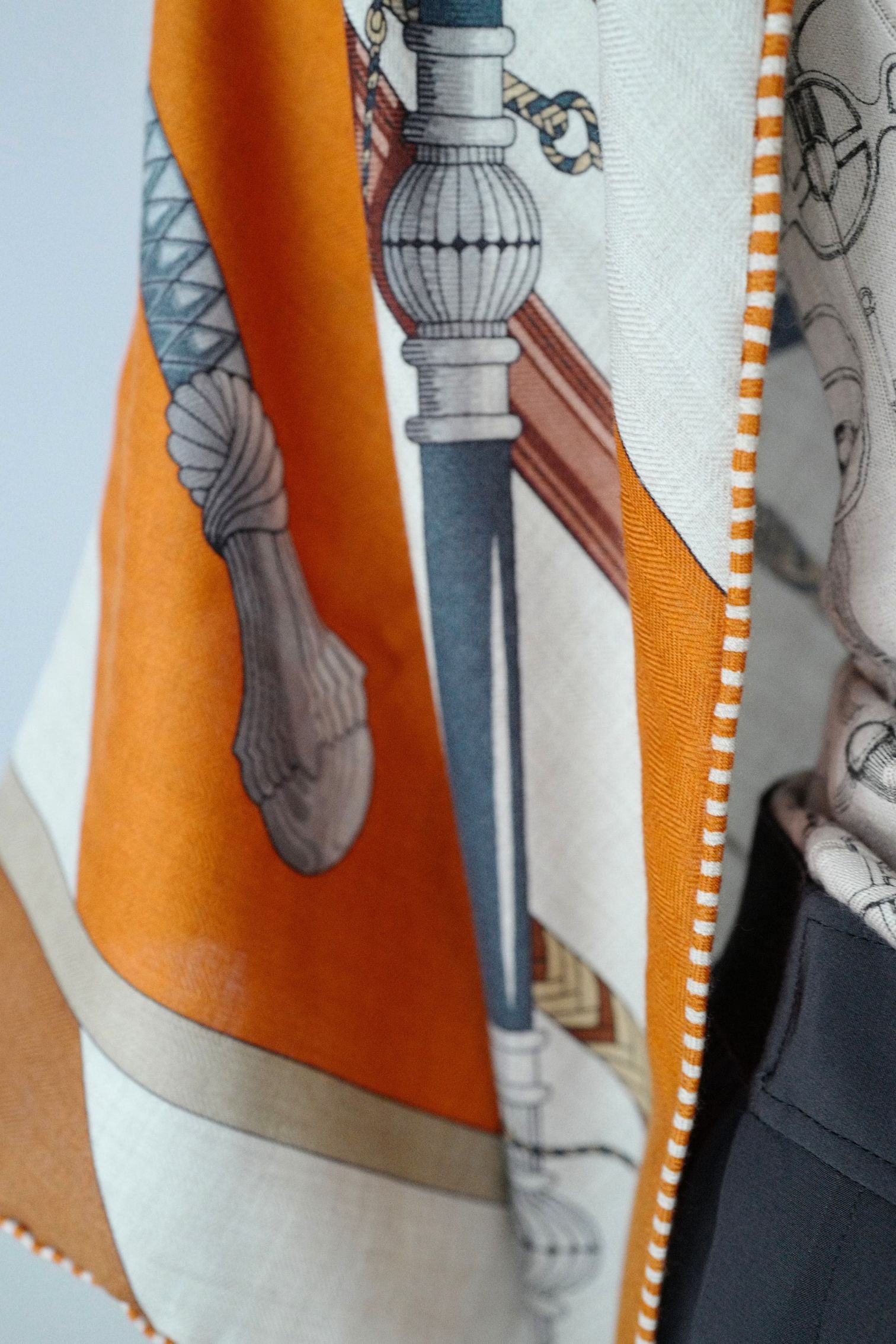 Hermès Clic-Clac Triangle Scarf Orange Cuit /Naturel/Caramel Cashmere Silk