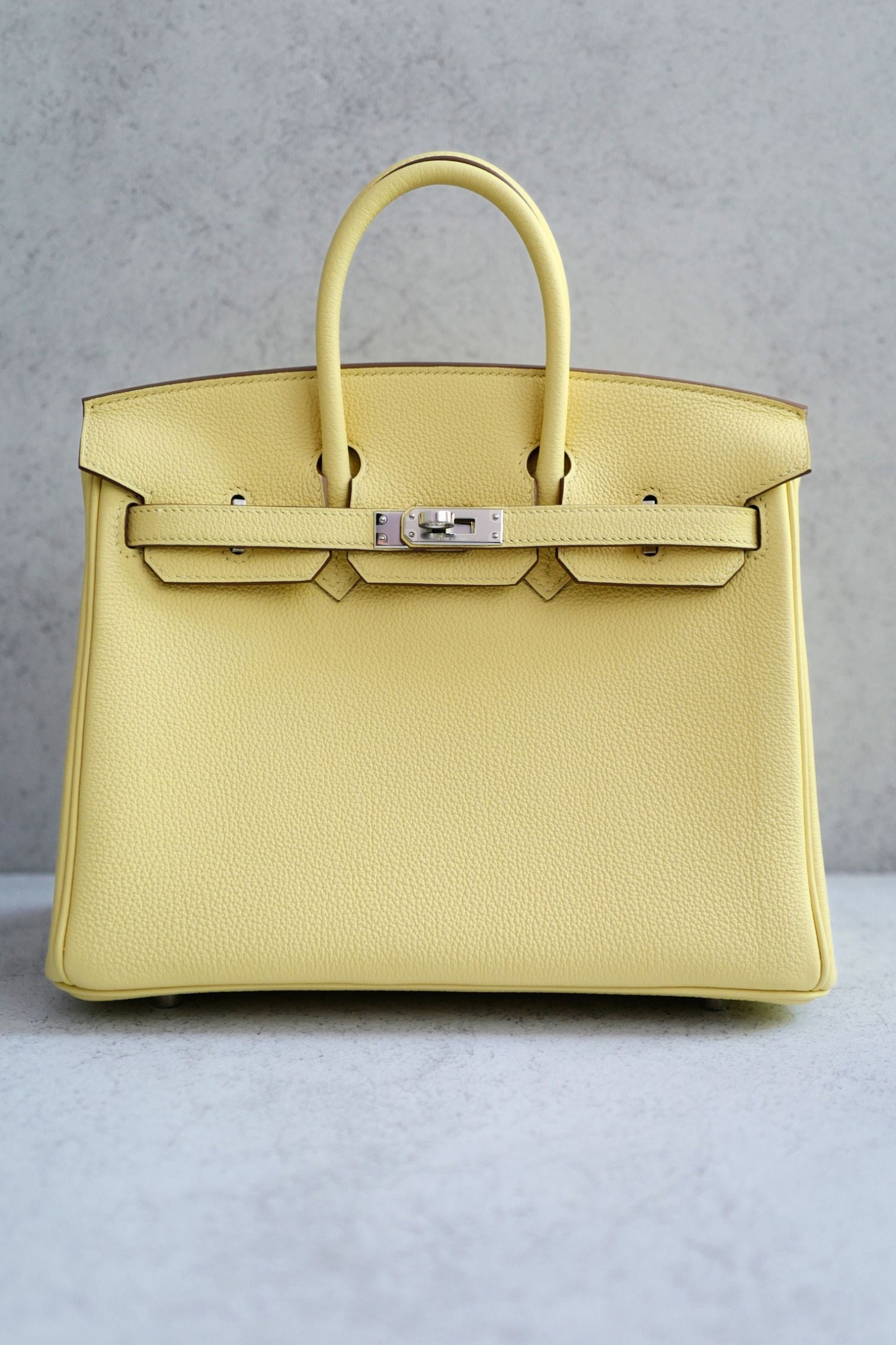 Hermès Birkin 25 Jaune Poussin Togo Leather Palladium Hardware G Stamp