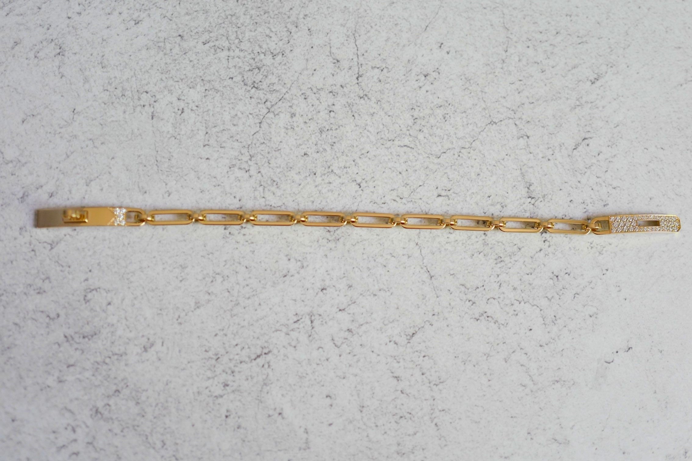 Hermès Kelly Chaine Bracelet Small Size 18K Yellow Gold 41 Diamonds Size 150