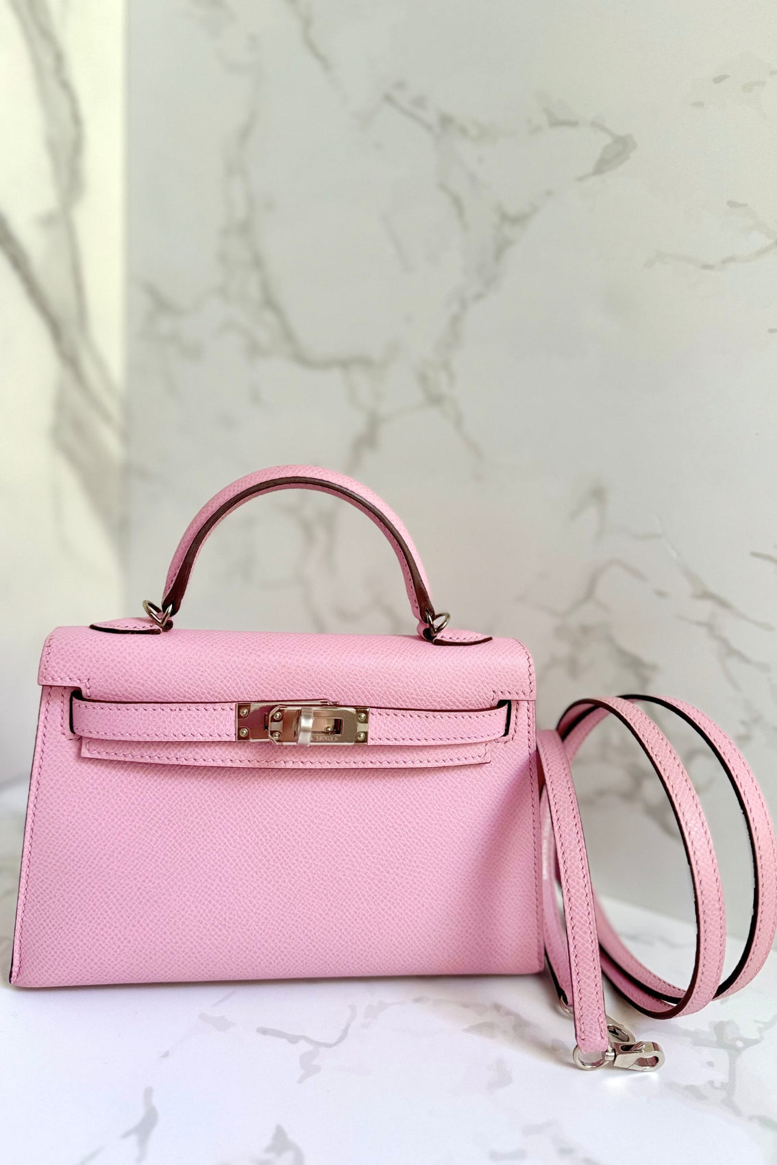 Hermès Mini Kelly Mauve Sylvestre Epsom Leather Palladium Hardware K Stamp