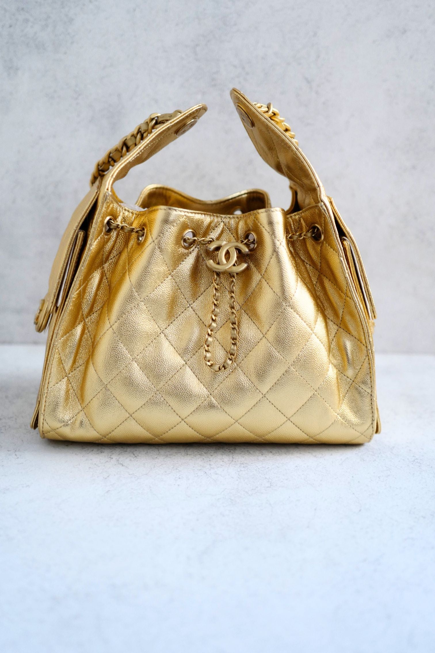 Chanel 26C Small Hobo Gold Metallic Grained Calfskin Gold Hardware