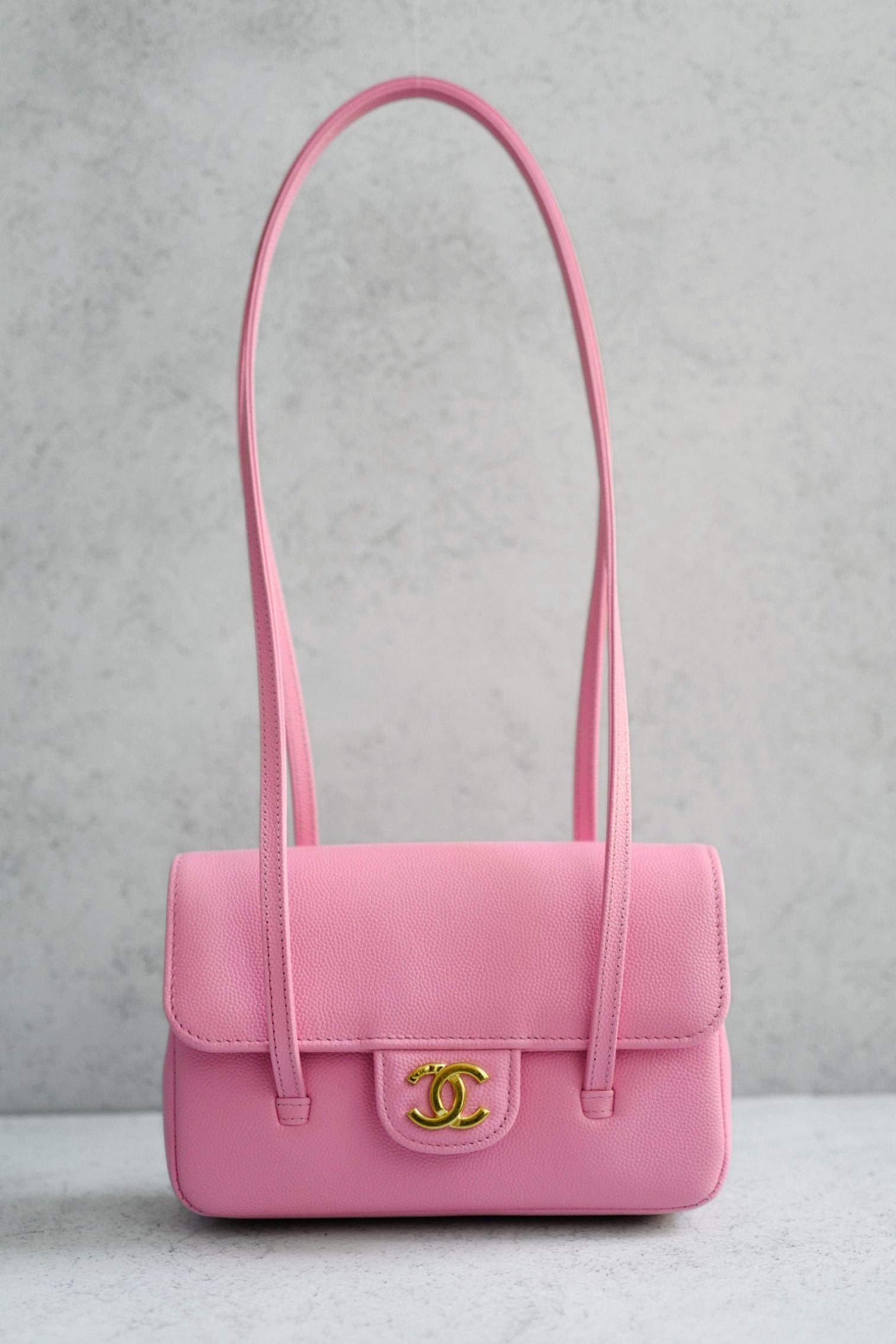 Chanel 26s Preppy Coco 17 Pink Grained Shiny Calfskin Gold Hardware