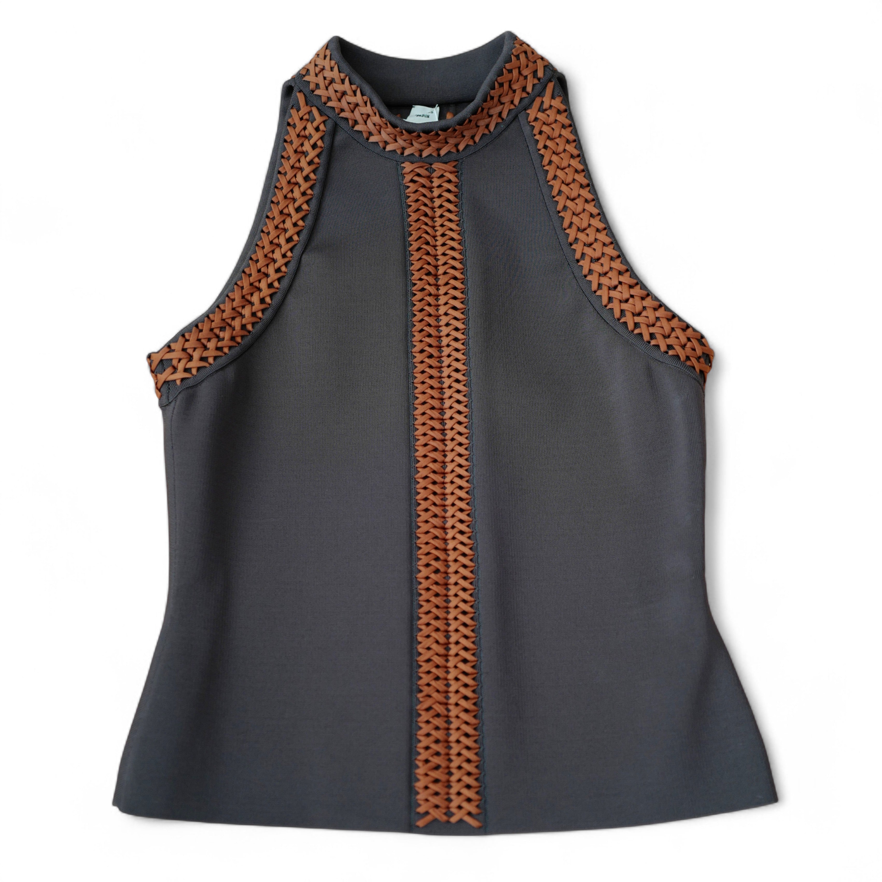 NEW Hermes Pull SS Manches Ennobli U5 Halter Top Maron Ebene Runway SS23 36 $3K