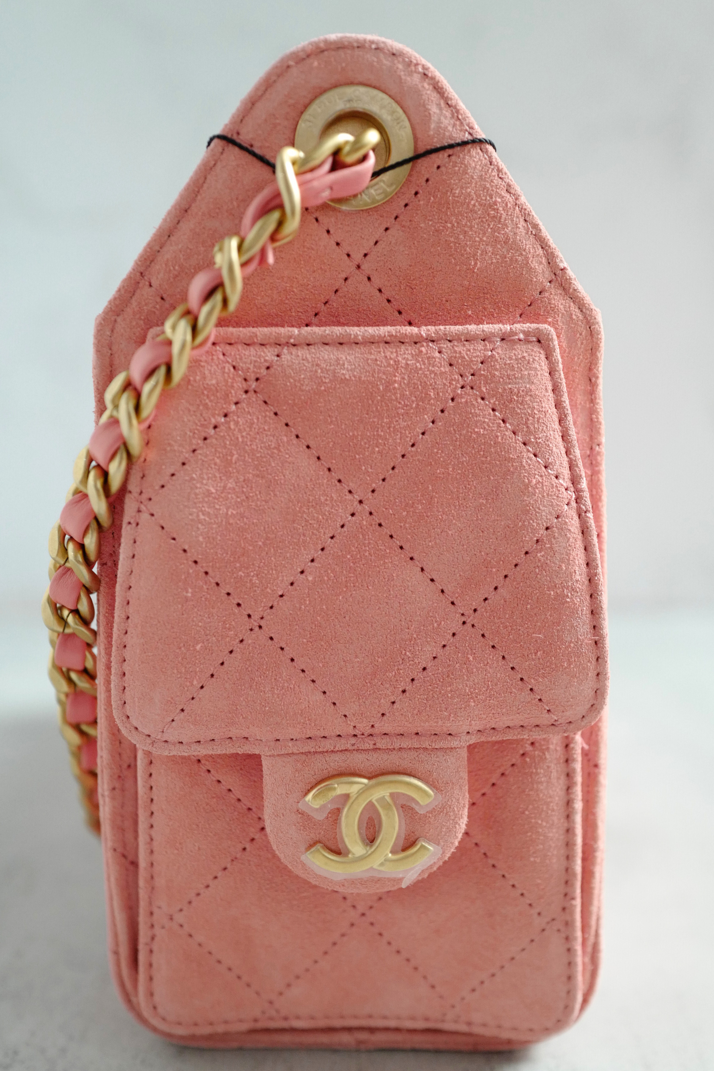 BNIB Chanel 26C Mini Hobo Shoulder Bag in Pink Suede with Gold Hardware