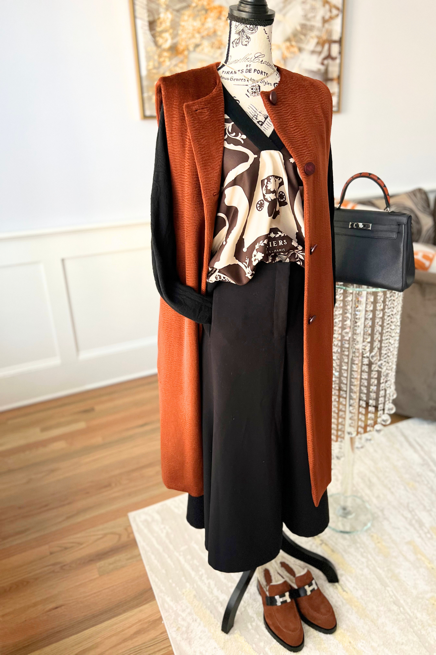 Hermes Gilet Long Vest LZ Rouge De Falun Size 36 NEW $5K Retail