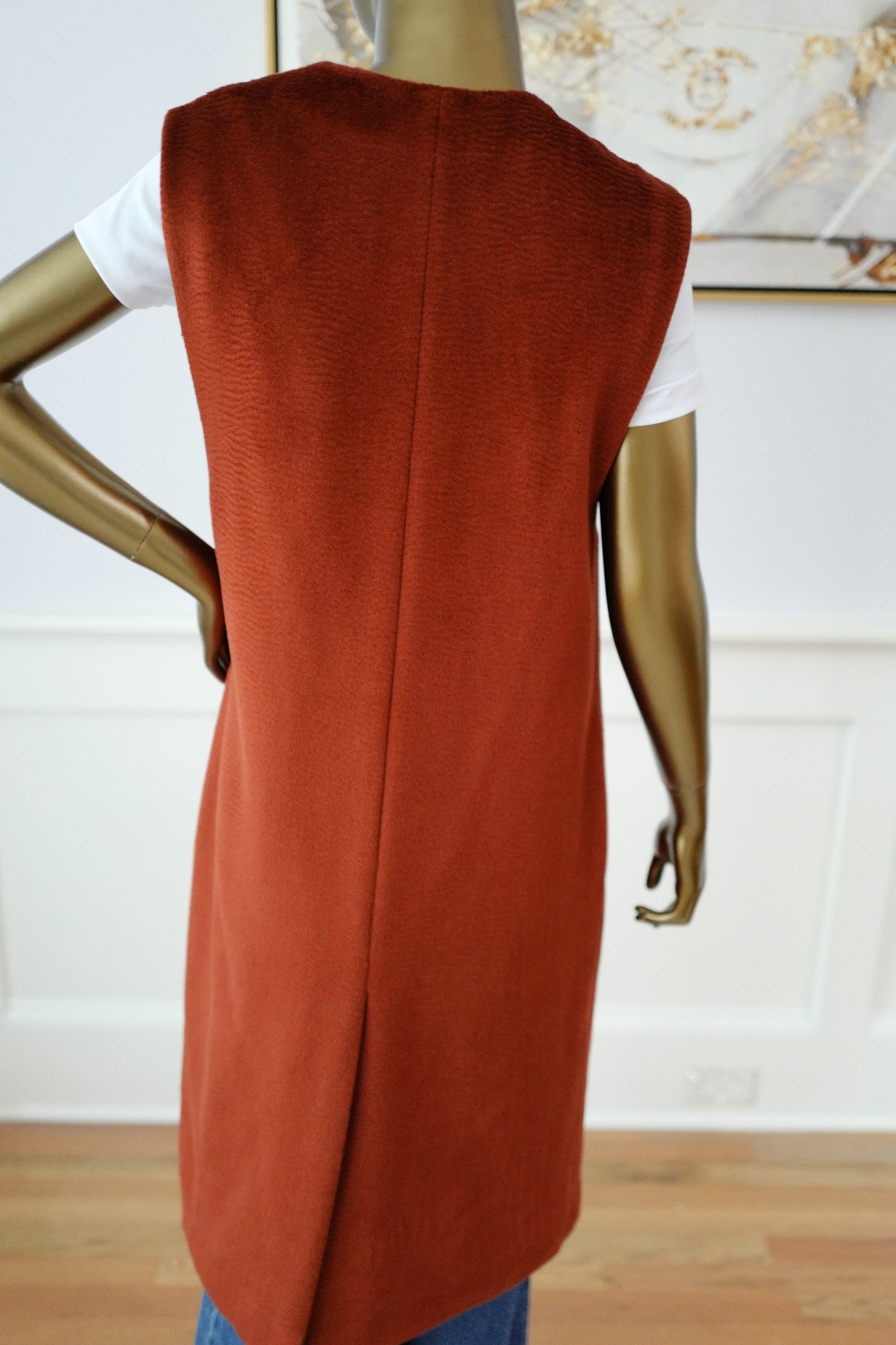 Hermes Gilet Long Vest LZ Rouge De Falun Size 36 NEW $5K Retail