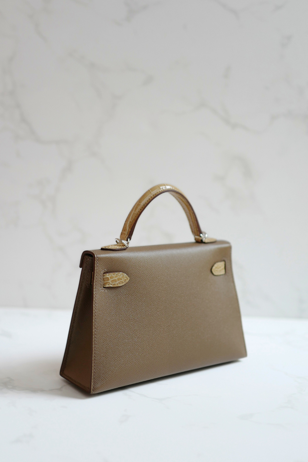 BNIB Hermes Mini Kelly touch Madame calfskin pol alli Etoupe beige phw