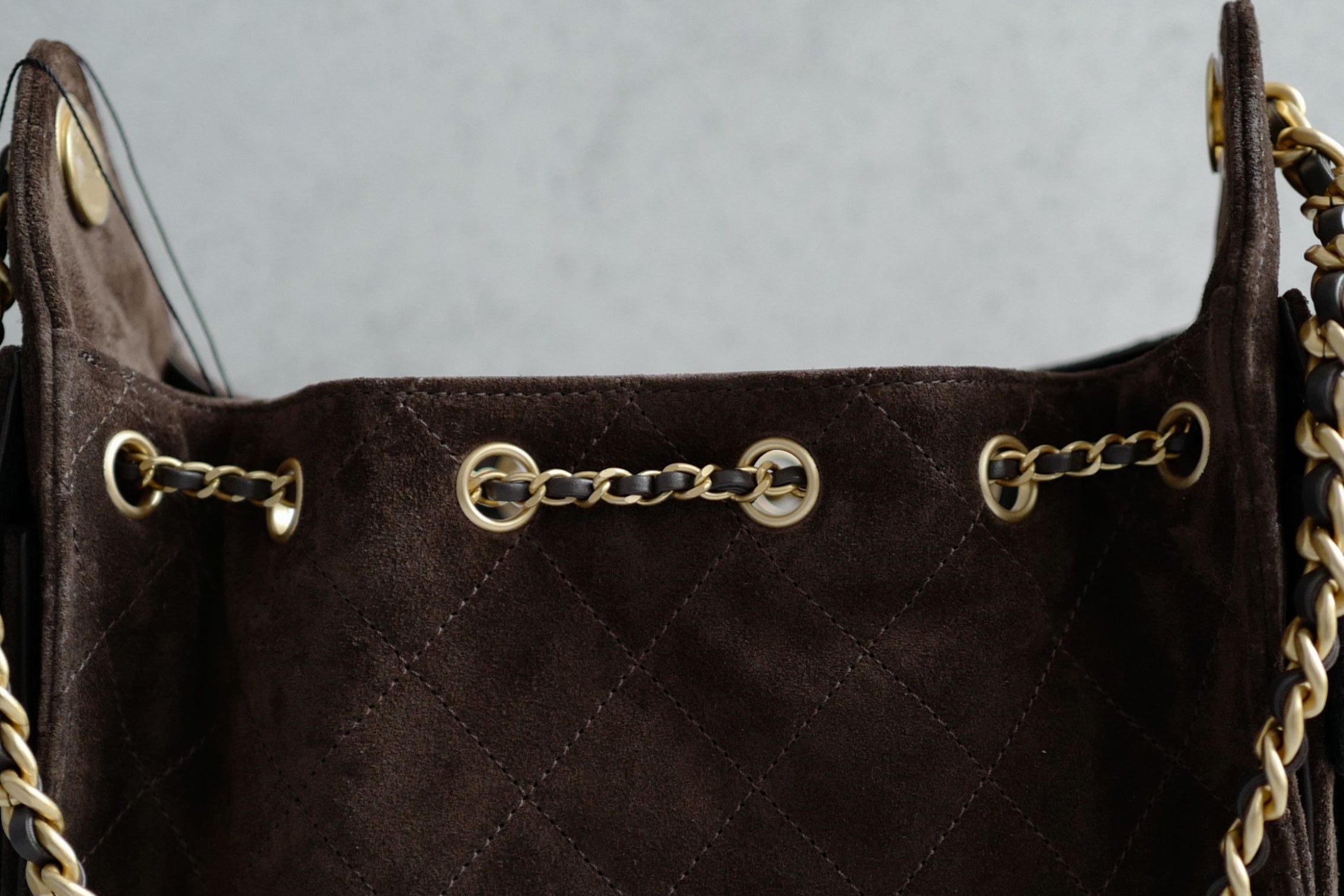 Chanel 26C Mini Hobo Dark Brown Suede Calfskin Gold Hardware
