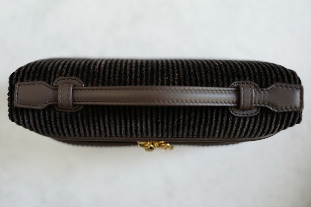 Loro Piana Extra Pocket L19 Dark Chocolate Corduroy Calfskin Sun Gold Hardware