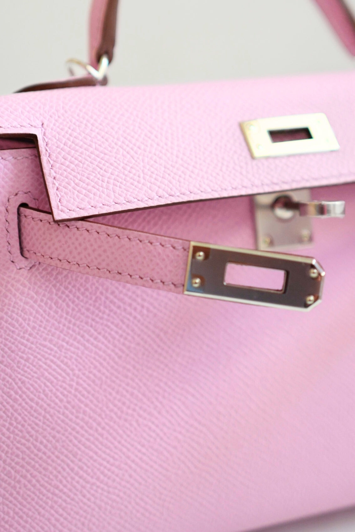 Hermès Mini Kelly Mauve Sylvestre Epsom Leather Palladium Hardware K Stamp