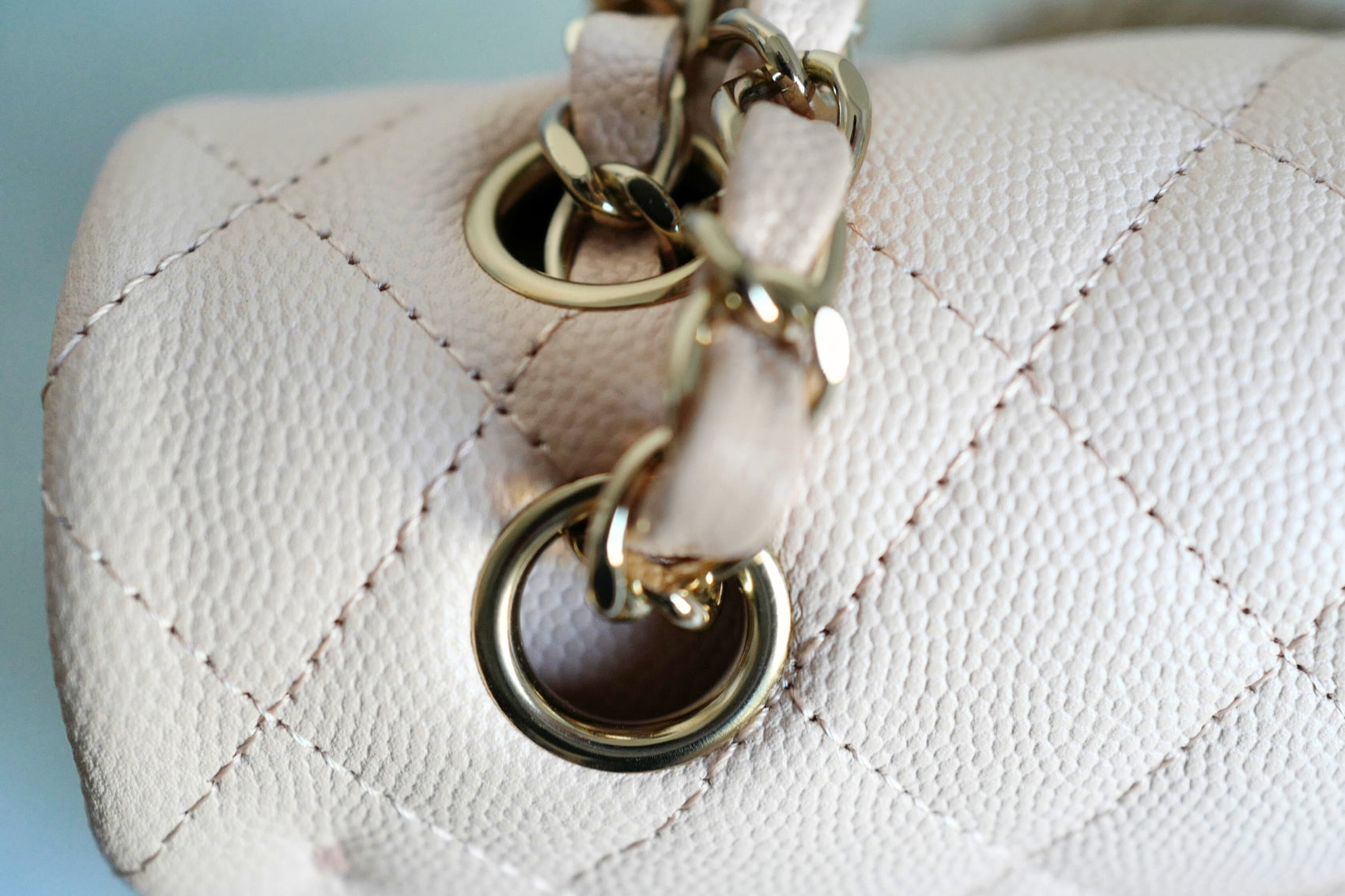 BNIB Chanel Medium Classic Double Flap Bag Beige Clair Grained Gold Hardware