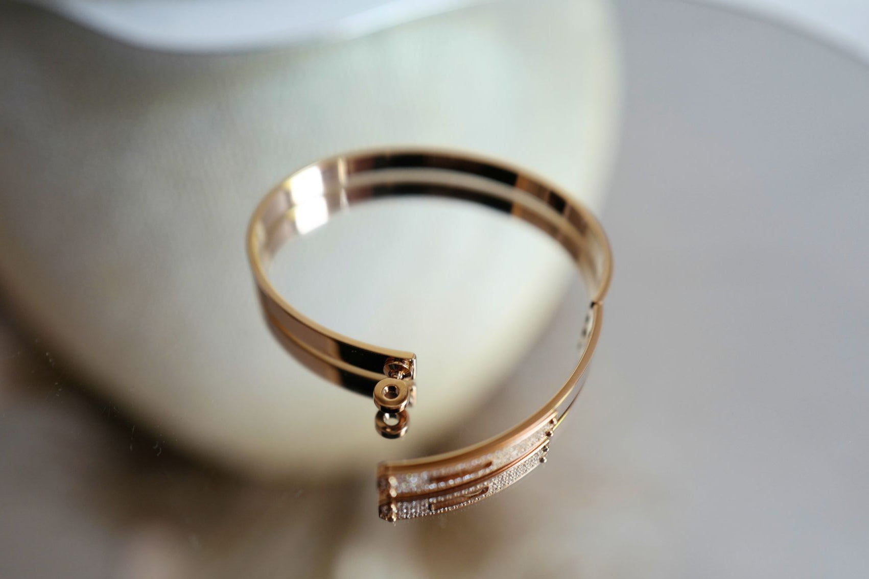 Hermès Kelly Diamond Bangle Bracelet 18K Rose Gold 0.36ct Size SH