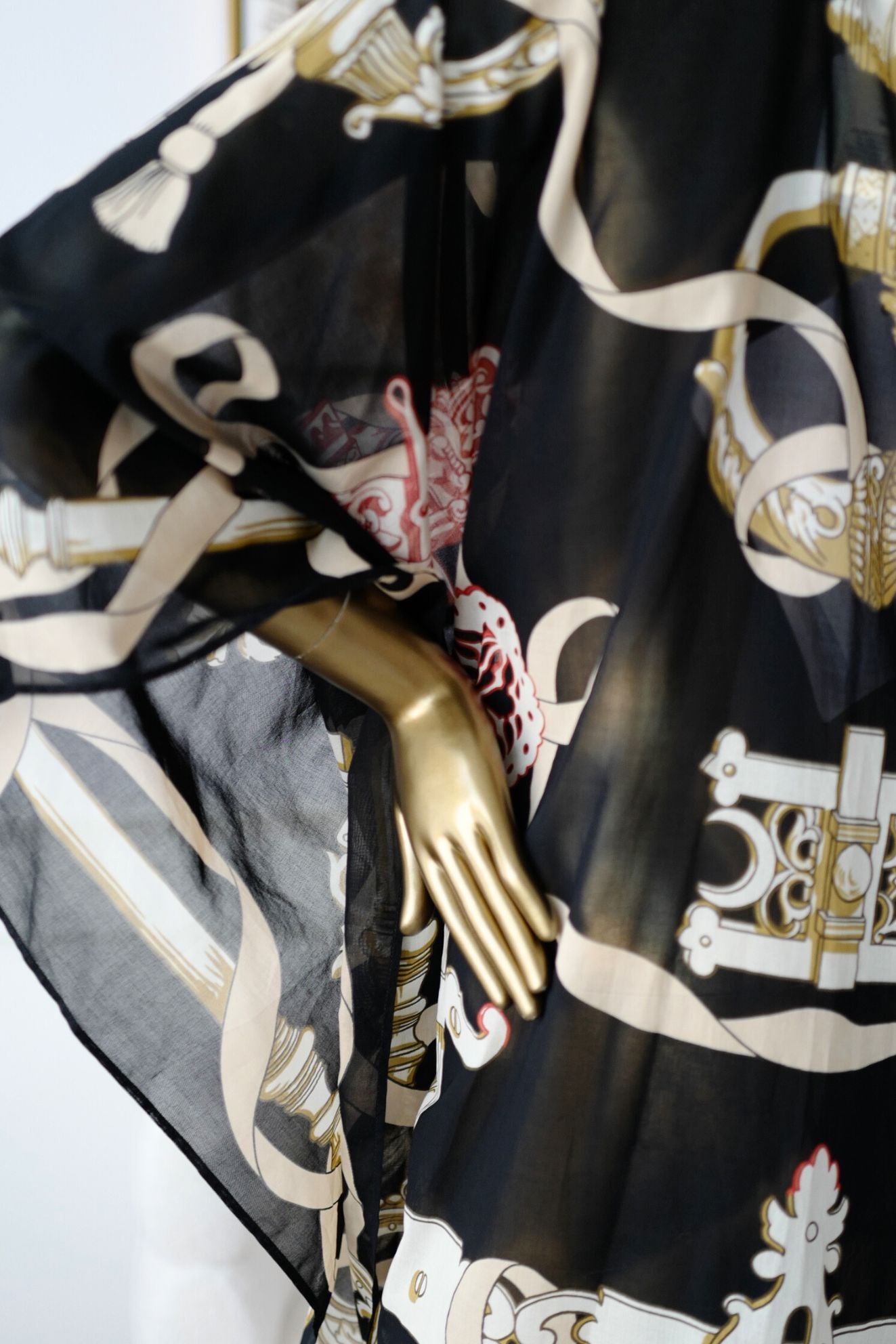 Hermès Woman Beach Caftan "Ferronnerie Remix" in Noir Cotton Voile One Size