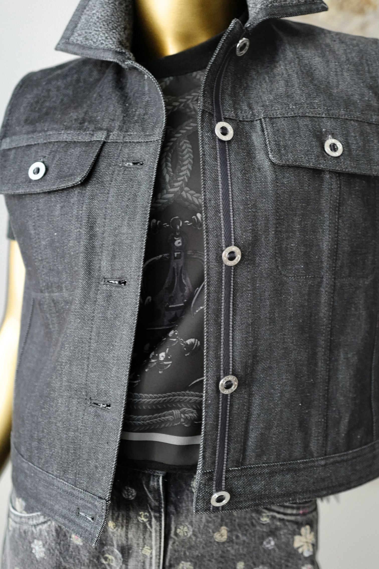 Hermès Sleeveless Vest Jacket Natural Pigment Denim Gris Carbone Size 38