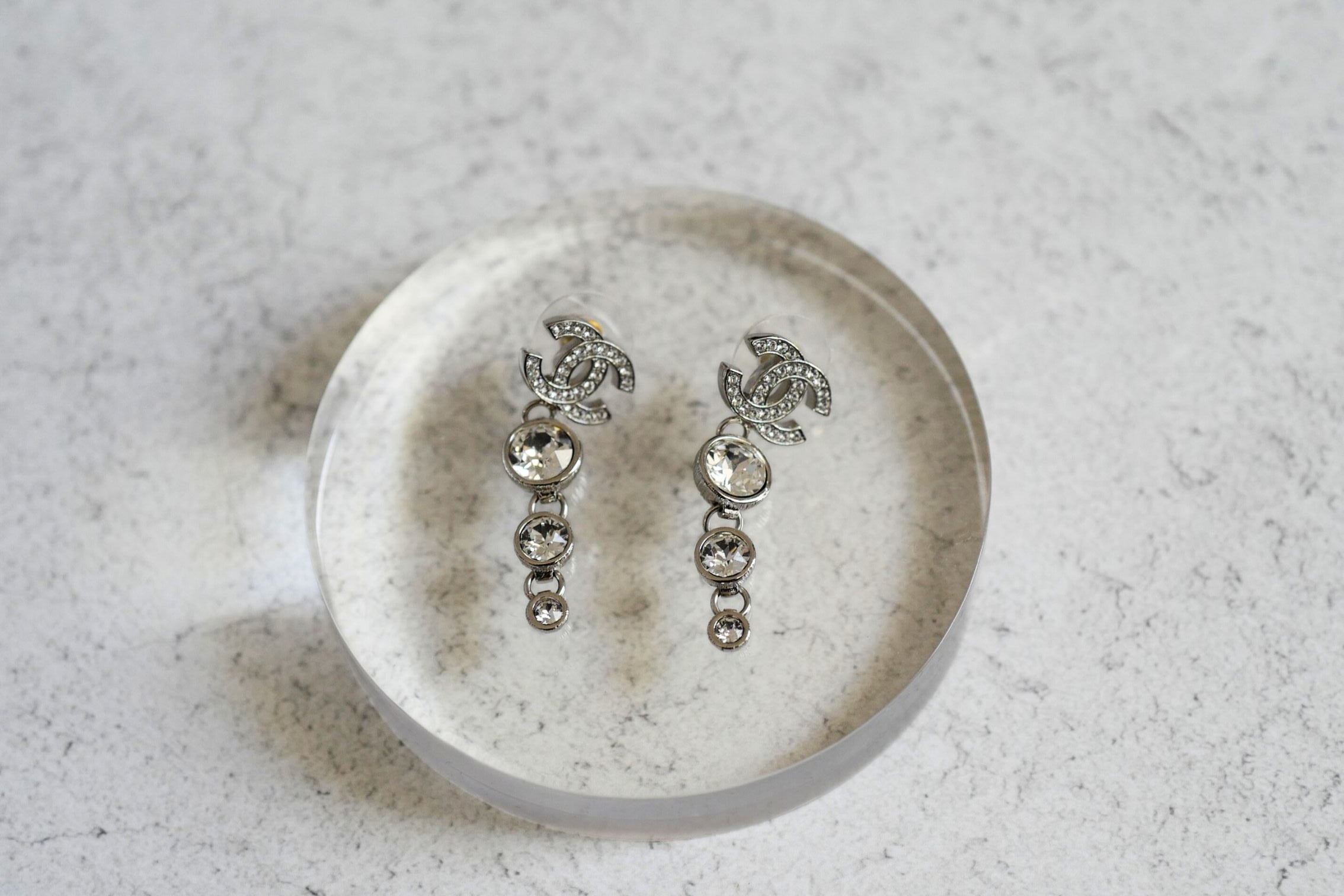 Chanel Drop CC Earrings 22K in Pearly White & Crystal BNIB