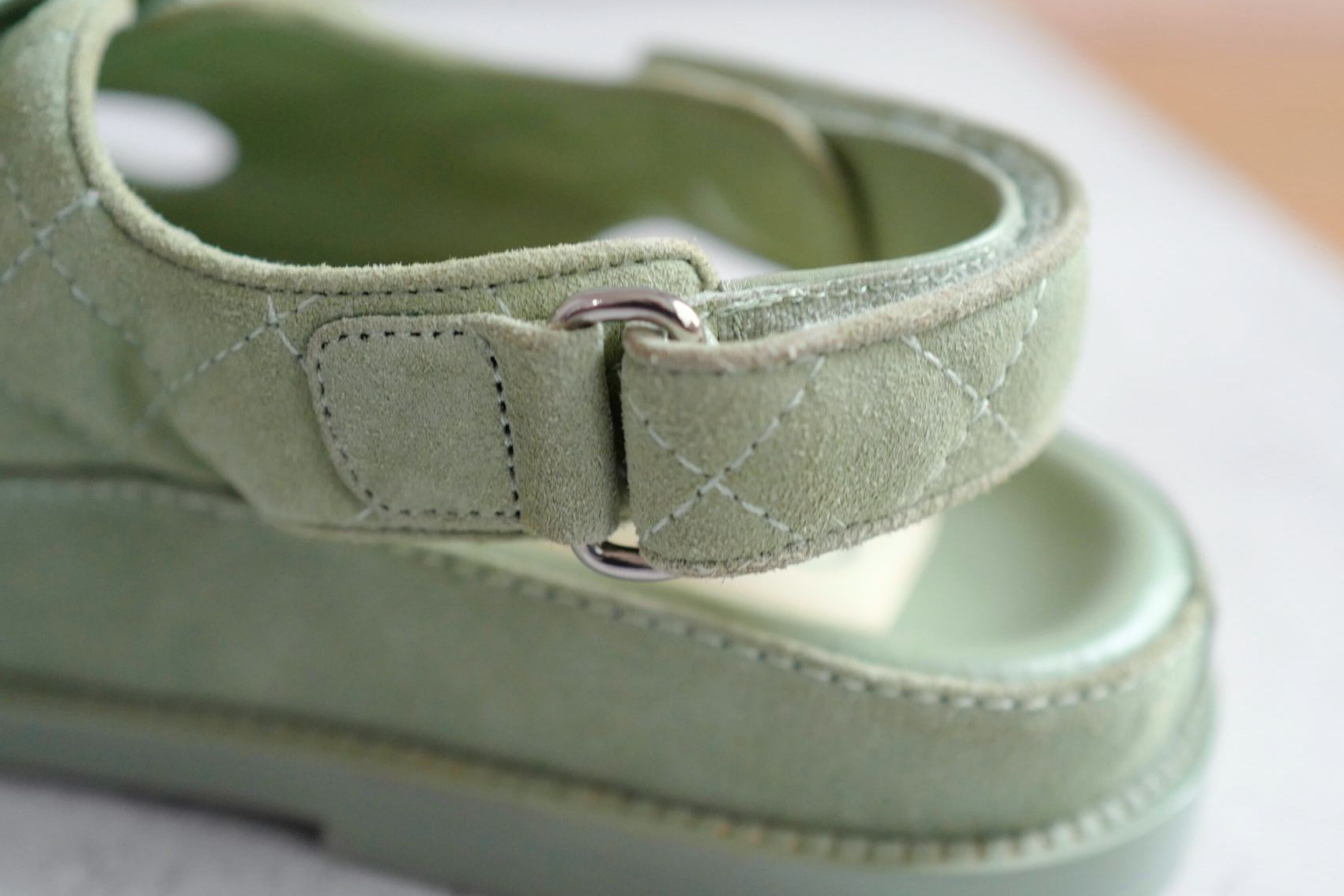 Chanel DAD SANDALS Green SUEDE LEATHER SANDAL Size 37 BNIB