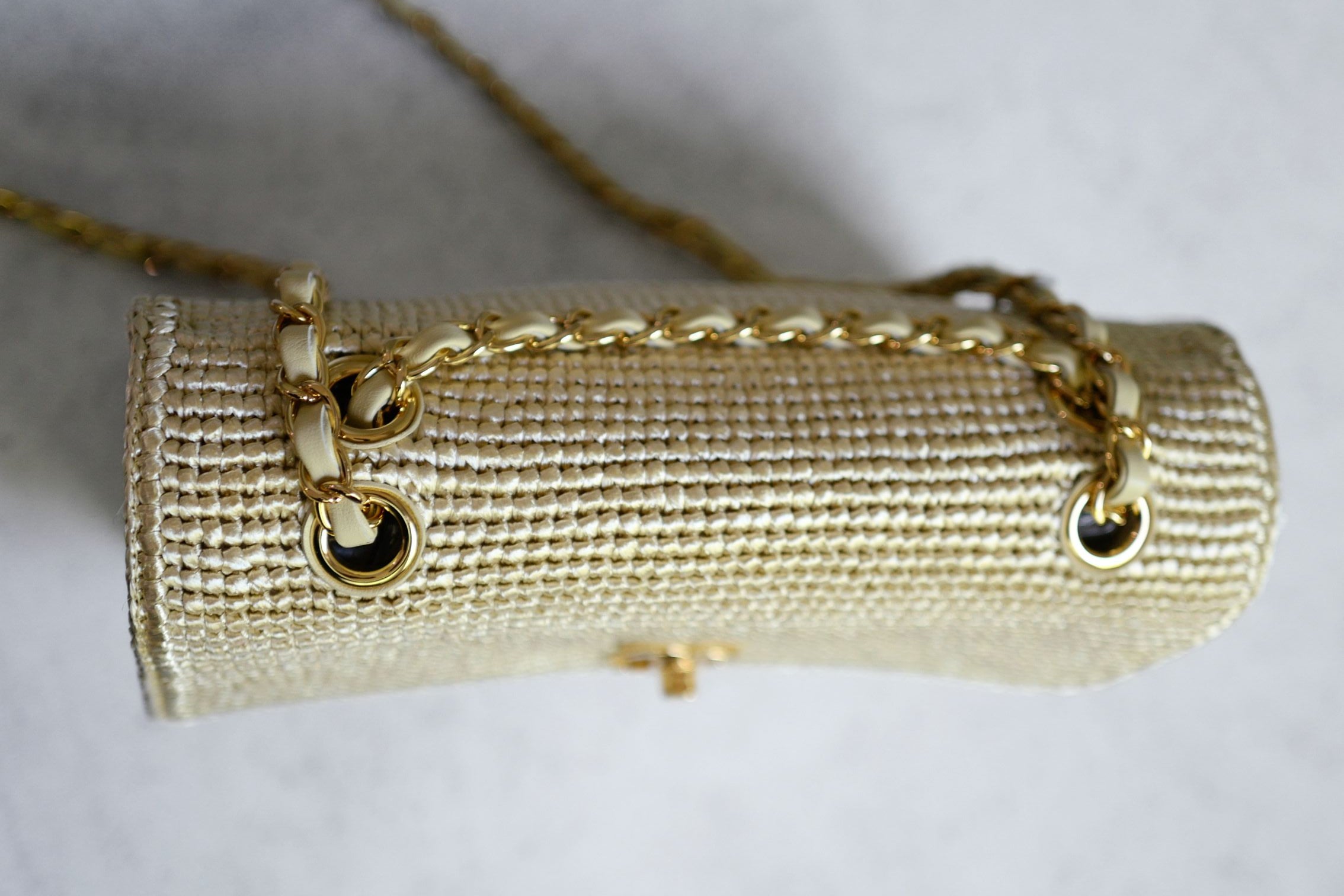 Chanel 26M Coco Beach Small Flap Bag Cream Braided Raffia Gold Hardware