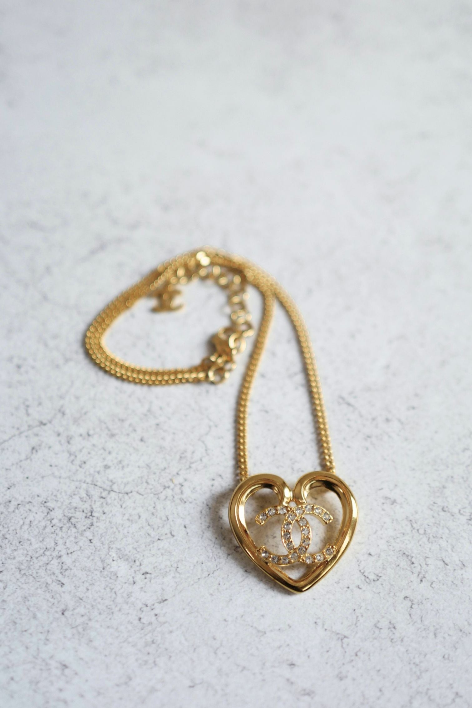 Chanel 23C Heart Gold Necklace with Crystals