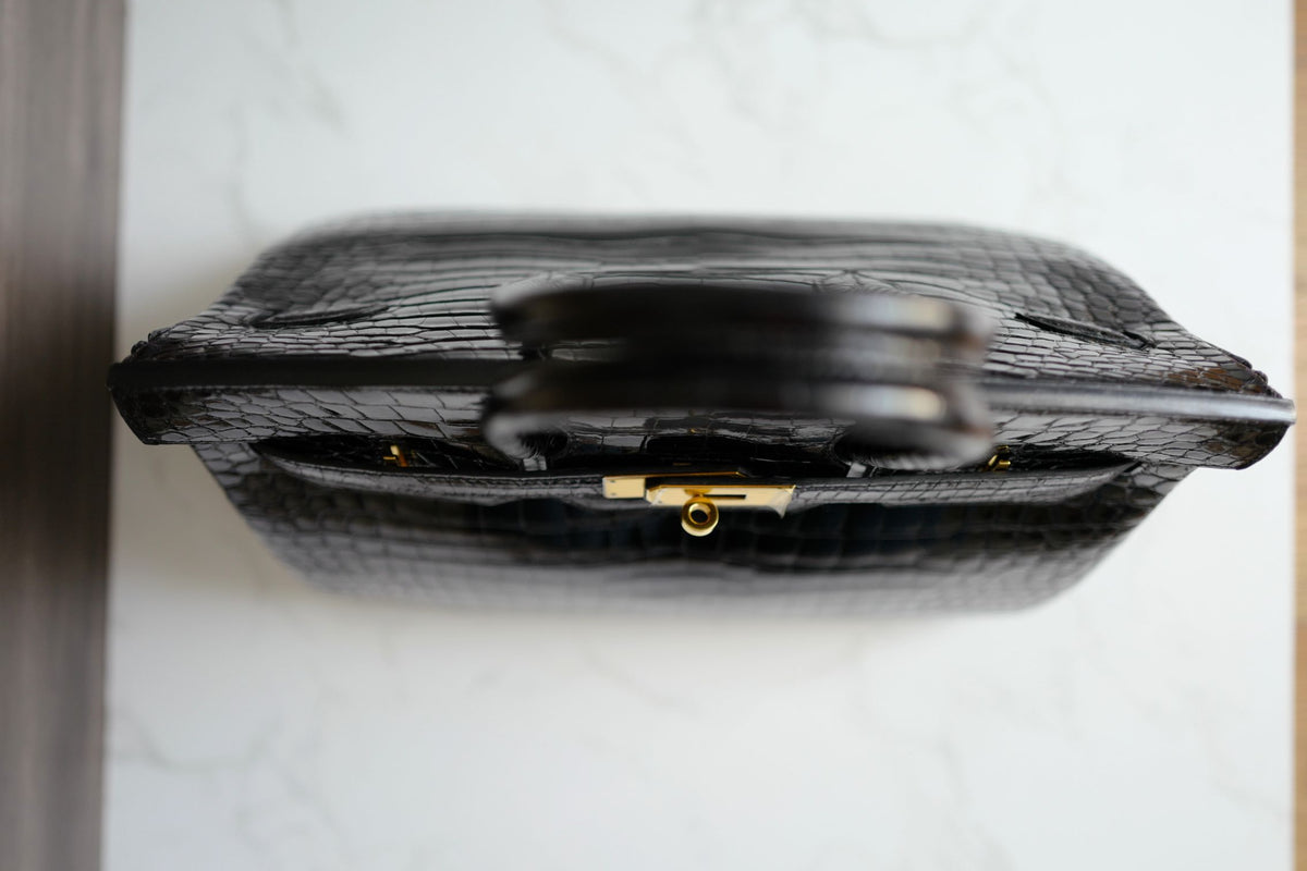 Hermès Birkin 35 Black Shiny Porosus Crocodile Gold HW #D Preowned Condition