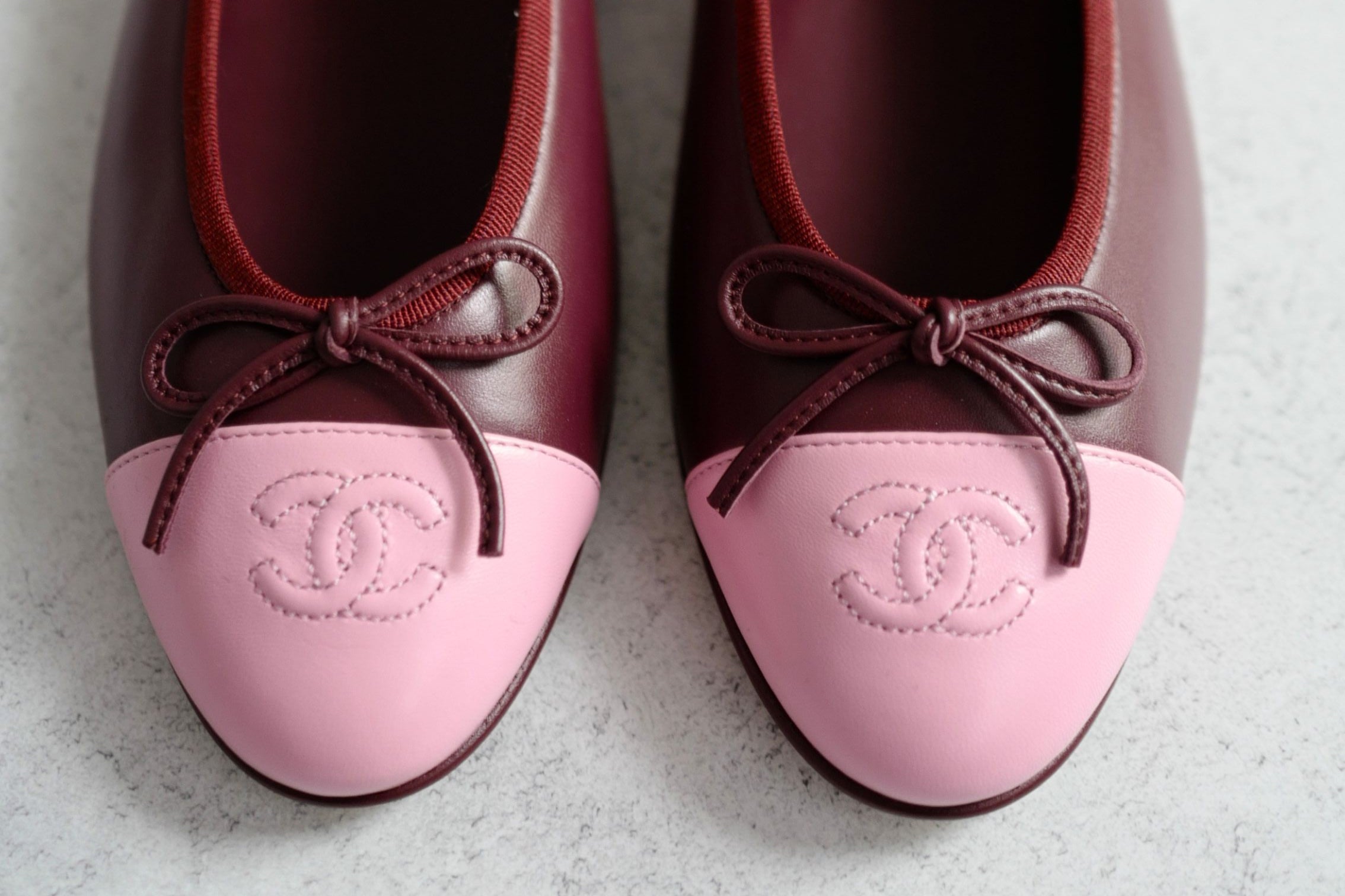 Chanel 26S Matthieu Blazy's Ballet Flats Burgundy Pink Lambskin Size 37C