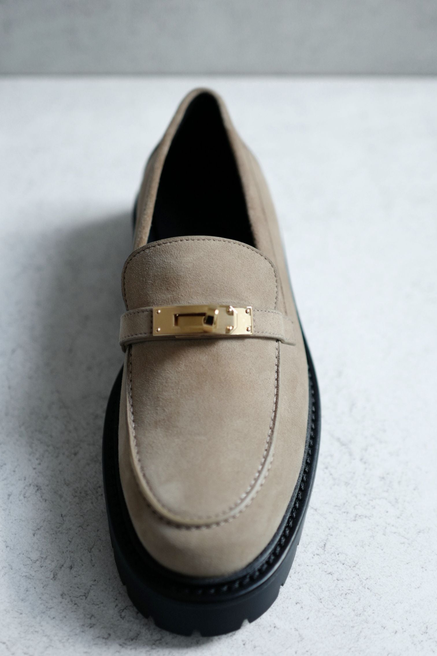 Hermes Shoes Icone Loafers Suede Beige Sable Size 38.5