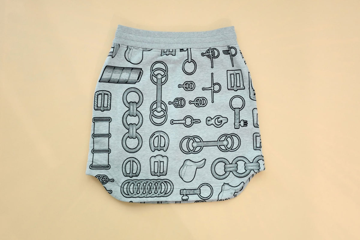 Hermes "Cahier du Colporteur" Cotton Mini Skirt Gris Byzantin Size 36