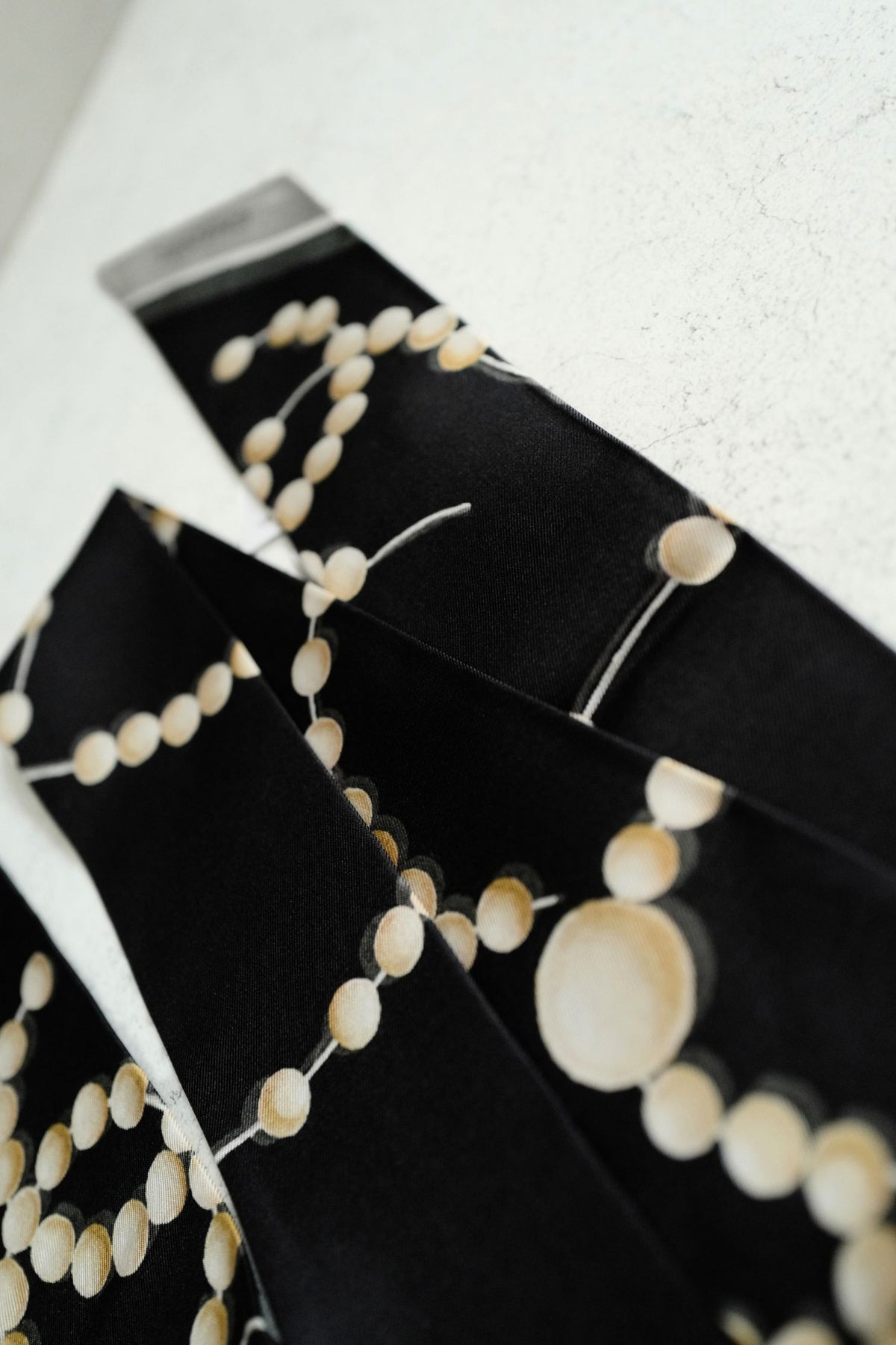 Chanel 26K Matthieu Blazy's Slim Bandeau Silk Twill Black/Ecru/Gray Pearl Accents