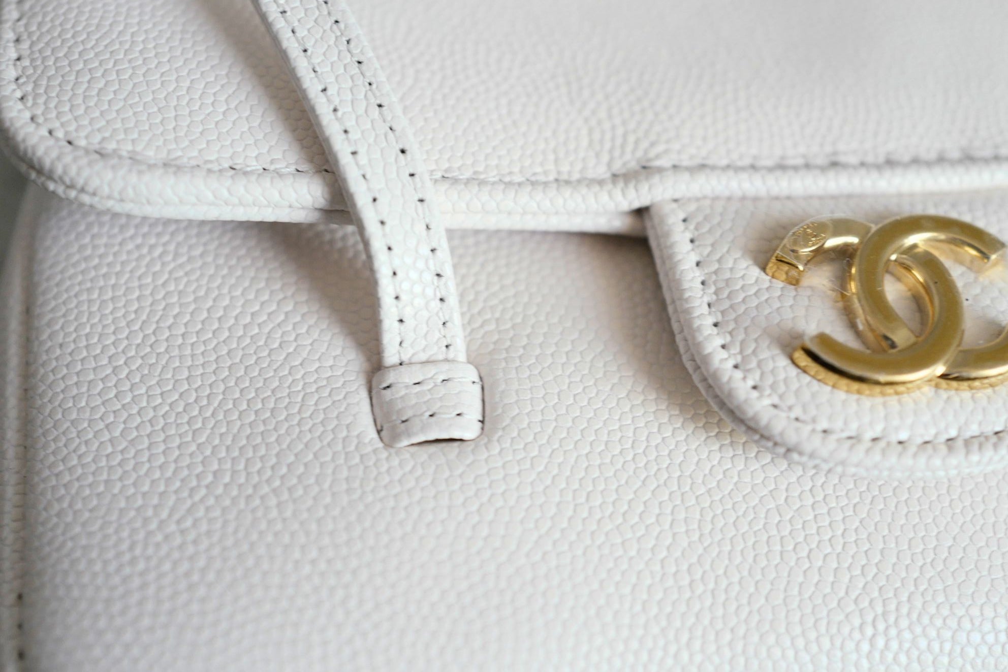 Chanel 26 Preppy Coco 17 Mini White Grained Shiny Calfskin Gold Hardware