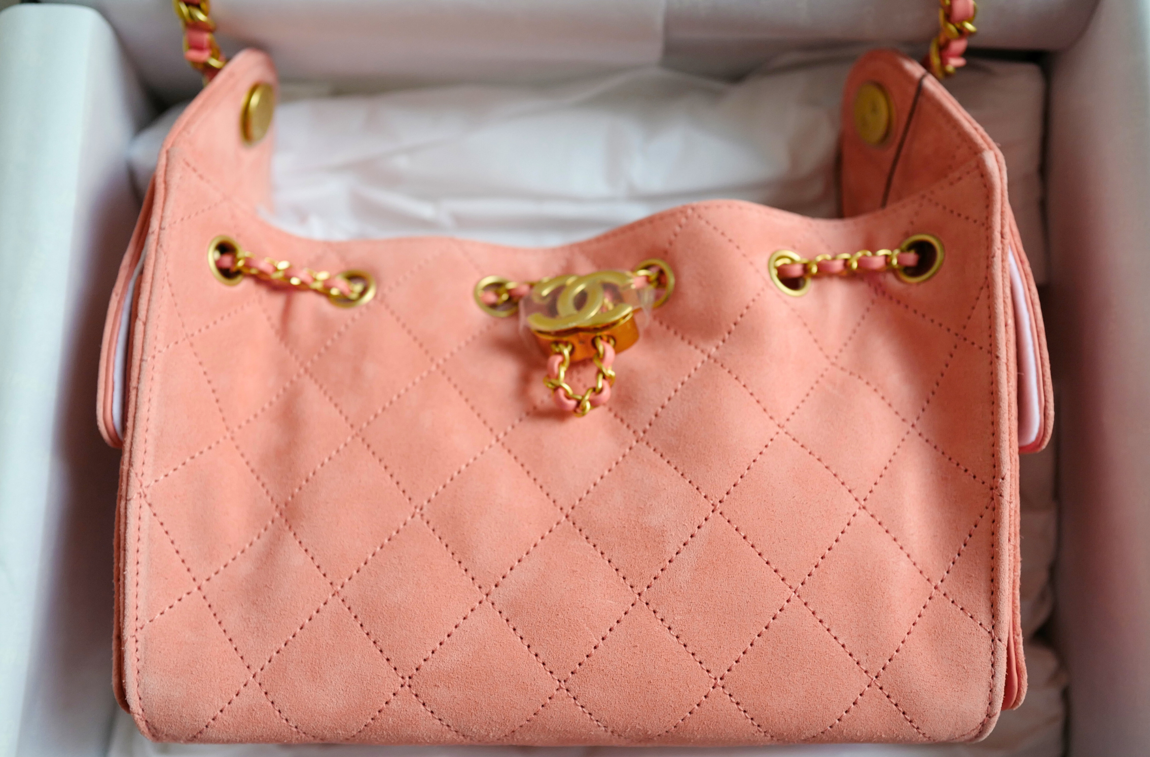 BNIB Chanel 26C Mini Hobo Shoulder Bag in Pink Suede with Gold Hardware