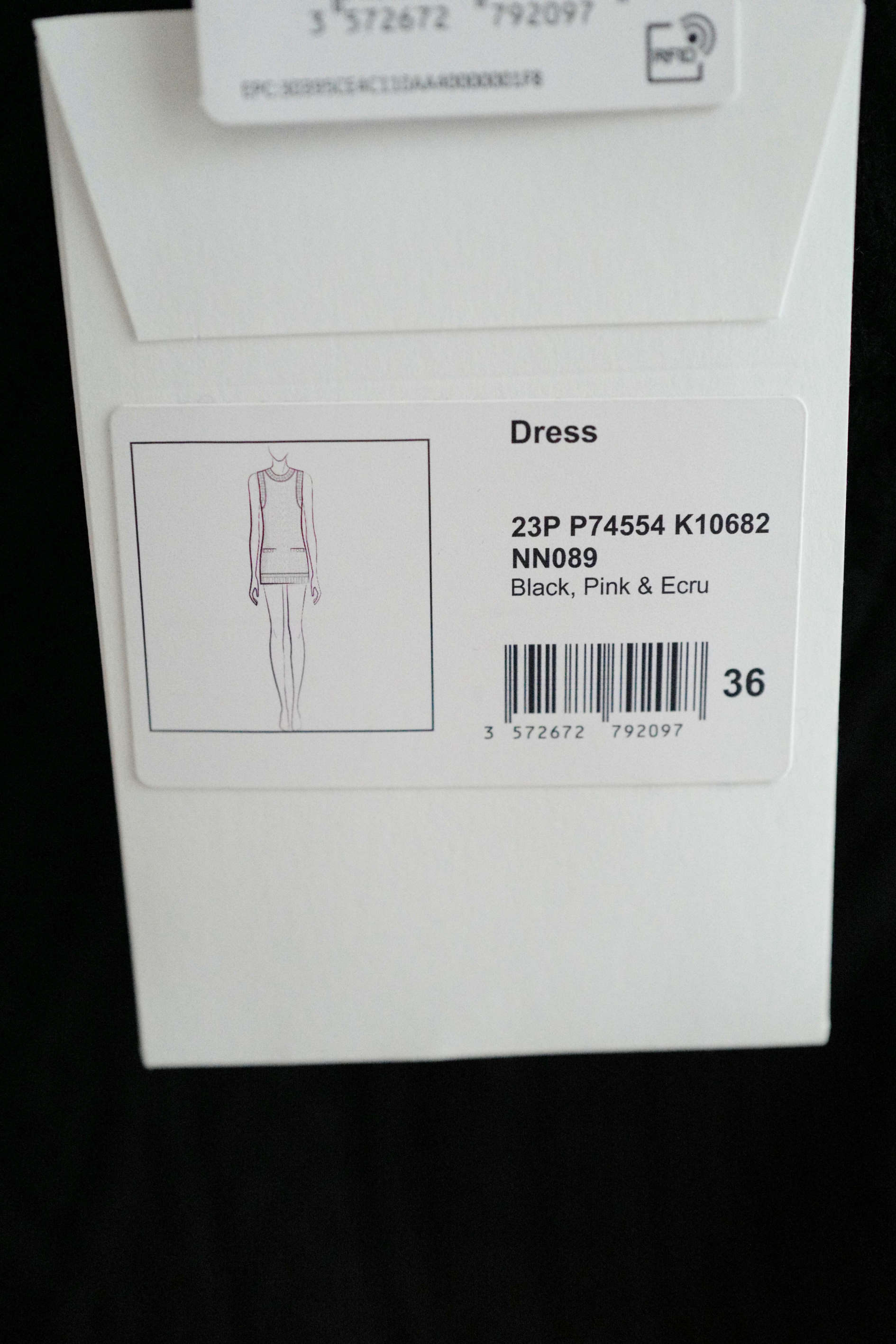 Chanel 23P RTW Tennis Knit Dress in Black, Pink and Ecru Strip Details 36