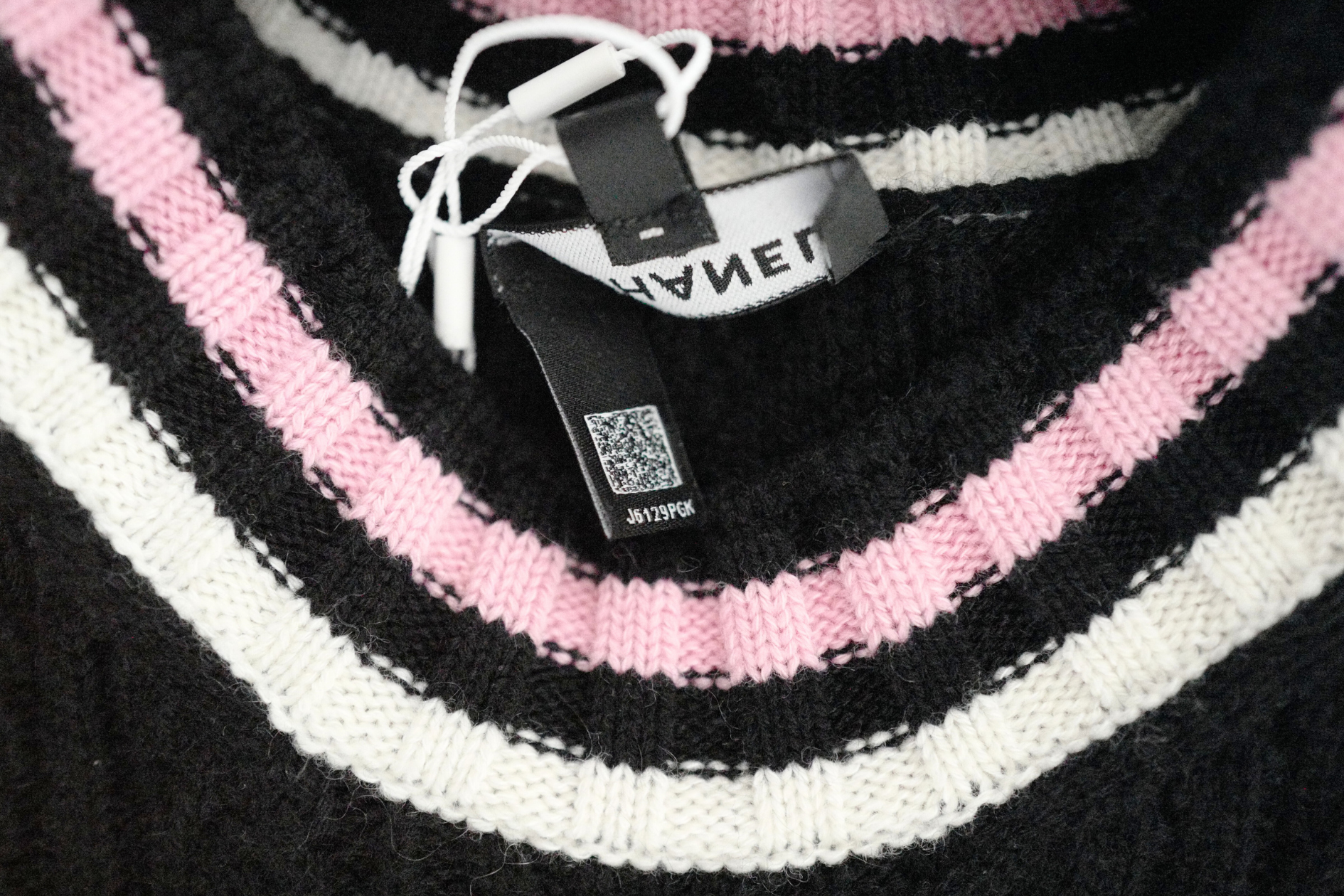 Chanel 23P RTW Tennis Knit Dress in Black, Pink and Ecru Strip Details 36