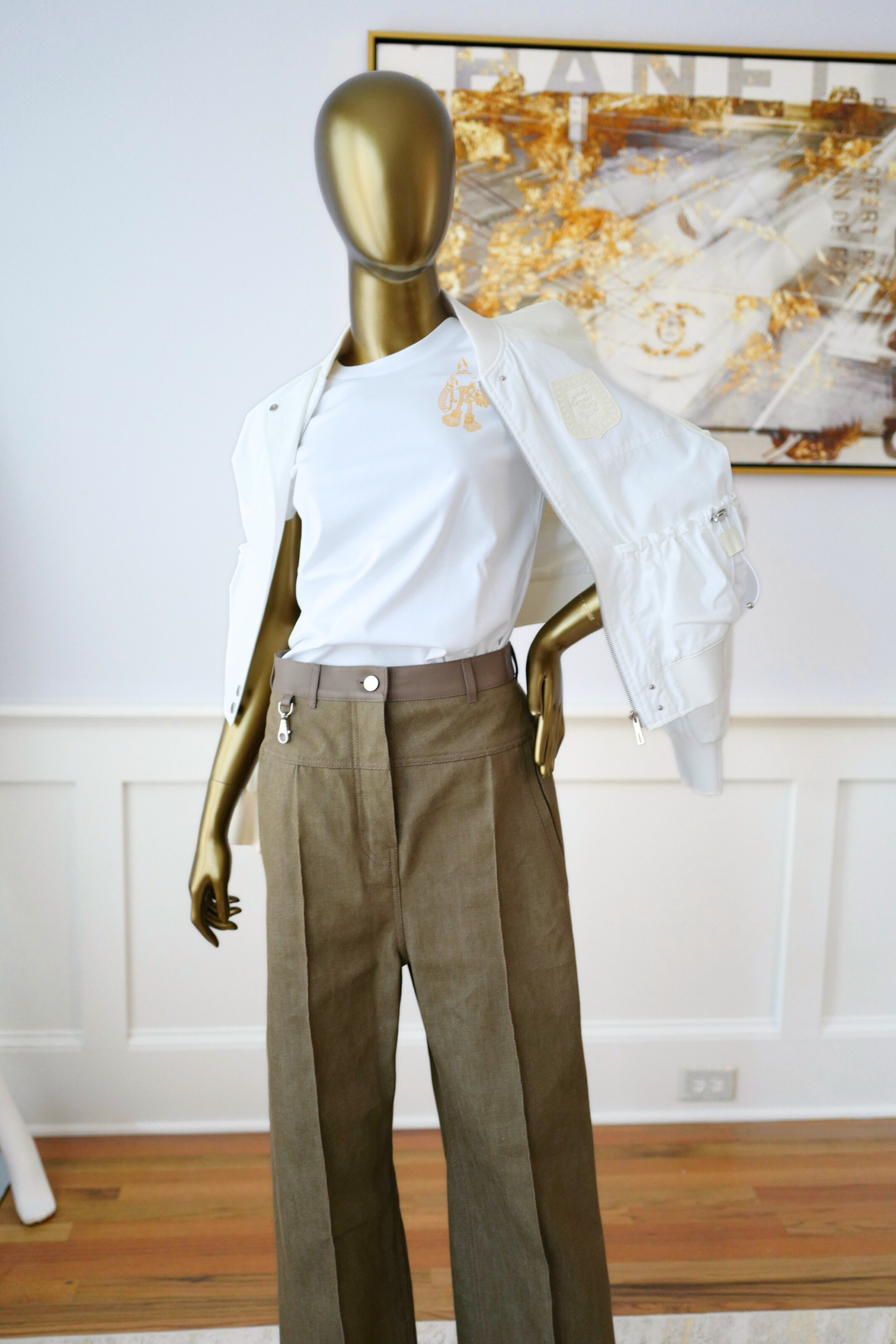 New Hermès Women’s Printed Straight T-Shirt White Blanc Size 34