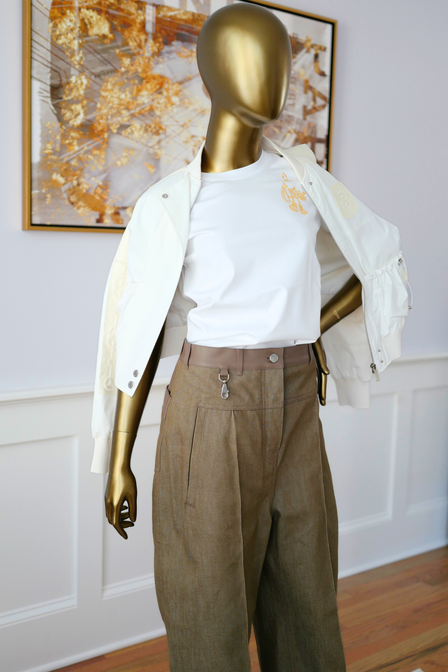 New Hermès Women’s Printed Straight T-Shirt White Blanc Size 34