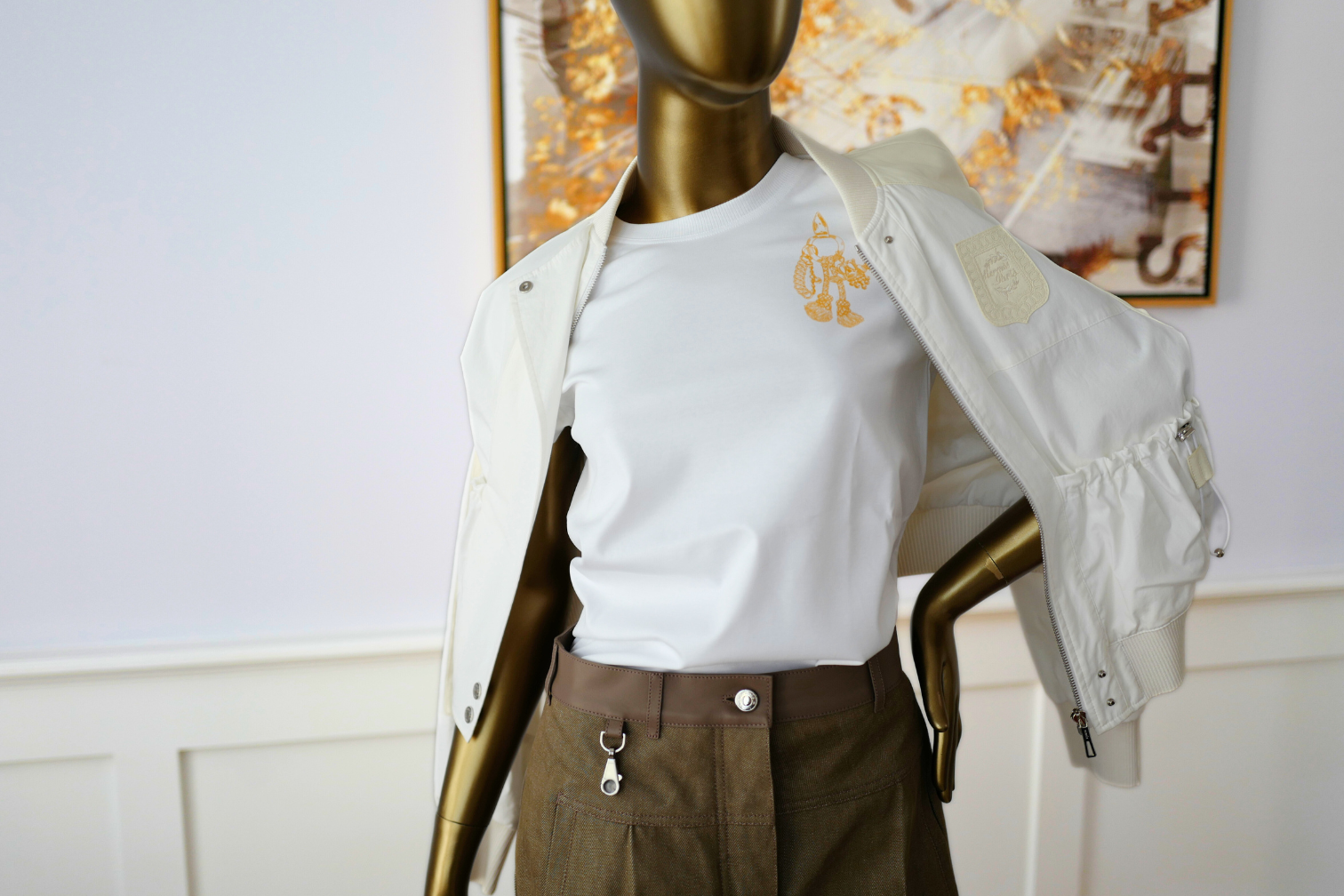 New Hermès Women’s Printed Straight T-Shirt White Blanc Size 34
