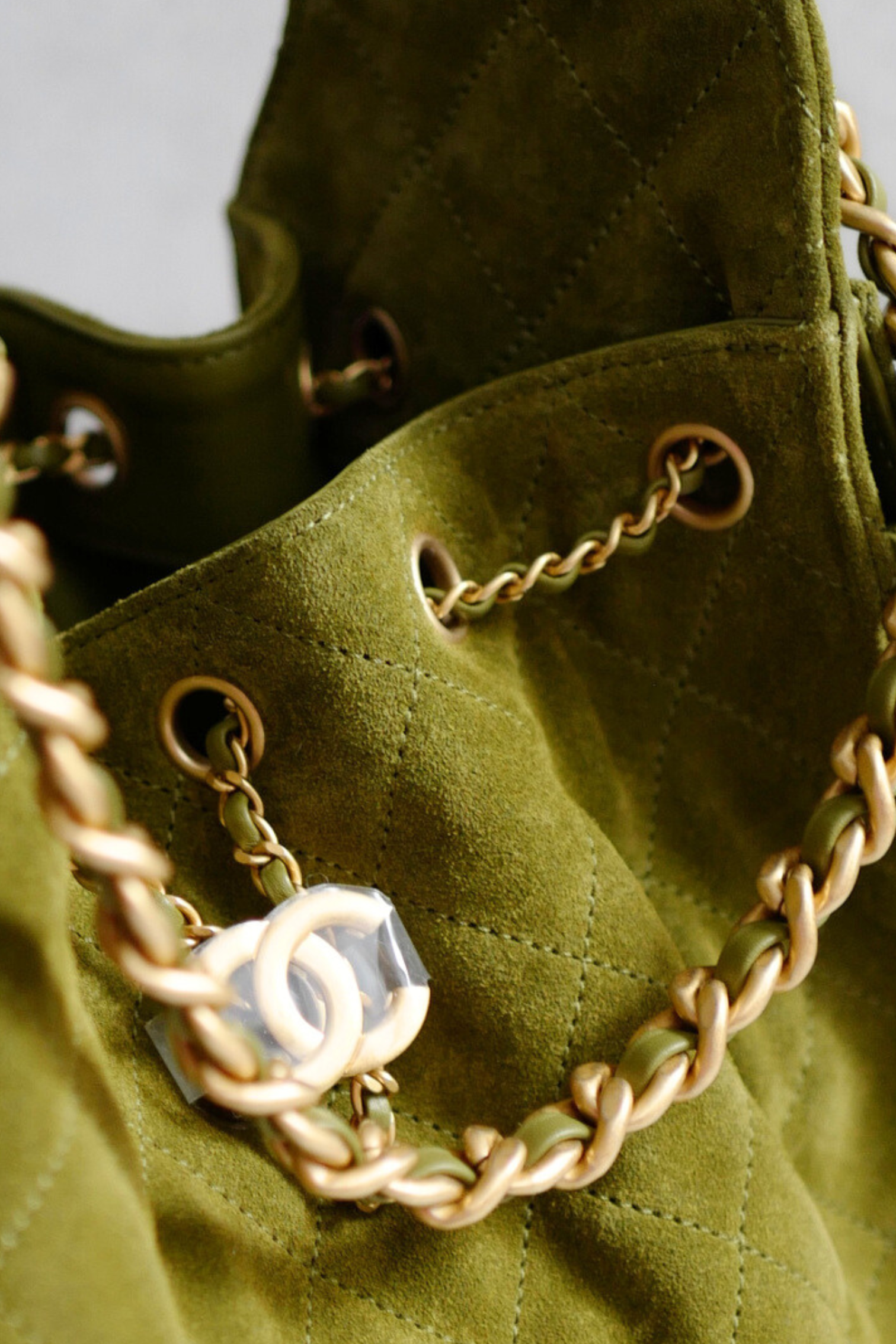 BNIB Chanel 25K Small Hobo Bag Khaki Green Suede with Gold Hardware