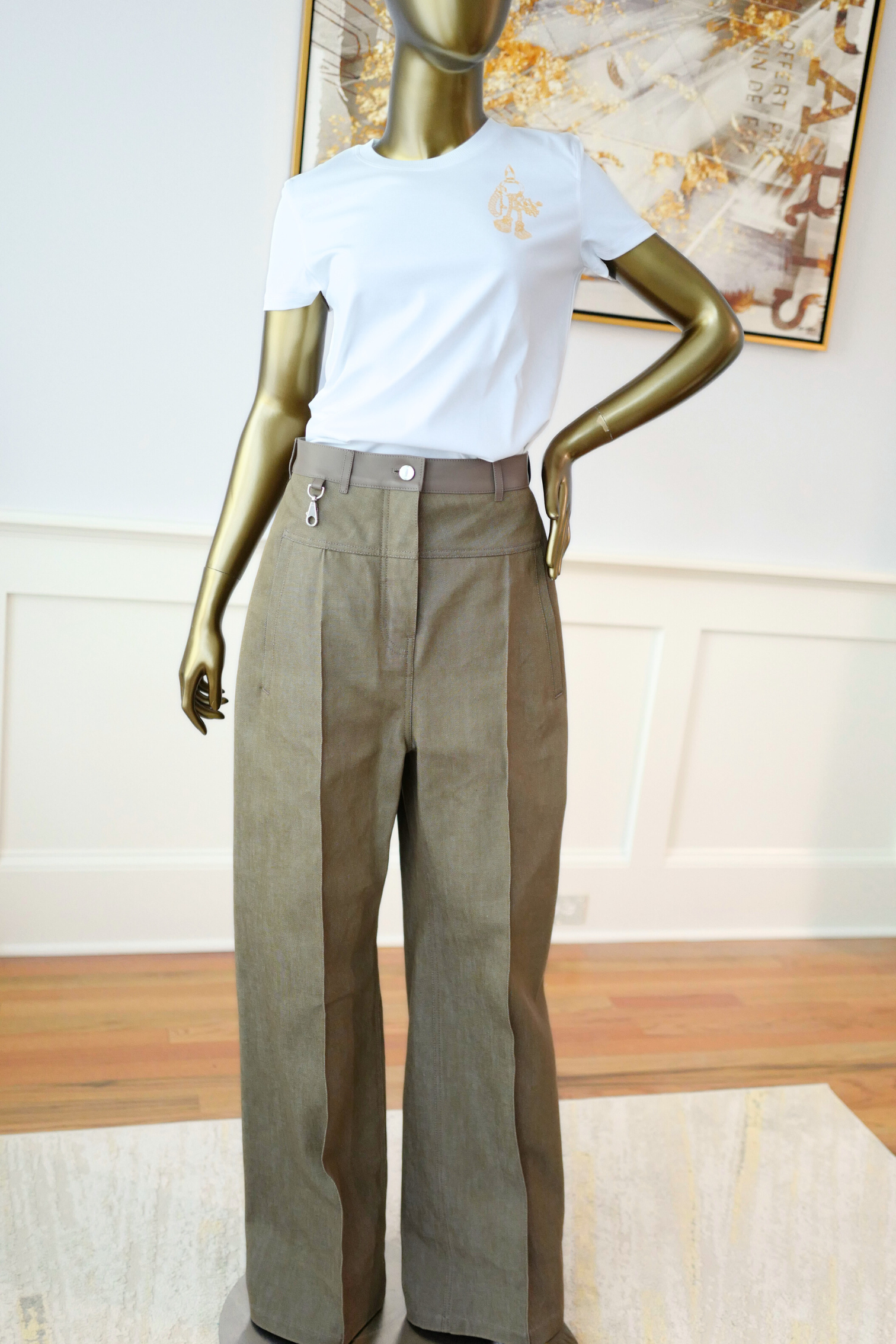 New Hermès Women’s Printed Straight T-Shirt White Blanc Size 34